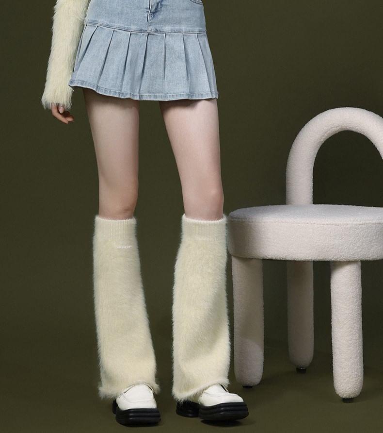 Lettering Fringed Knit Leg Warmers Product Image