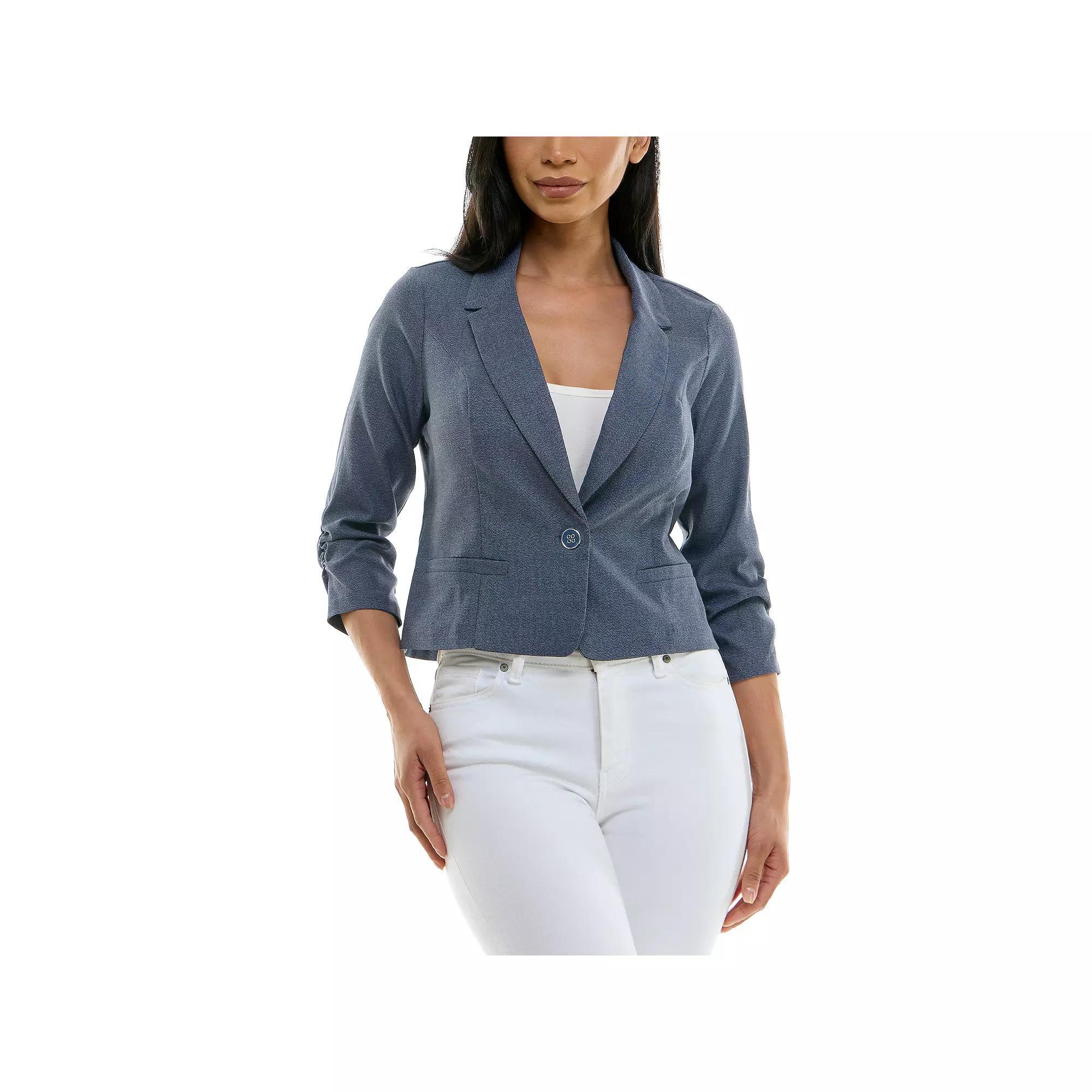 Women's Nina Leonard Cropped Stripe Blazer, Size: Medium, Blue Product Image