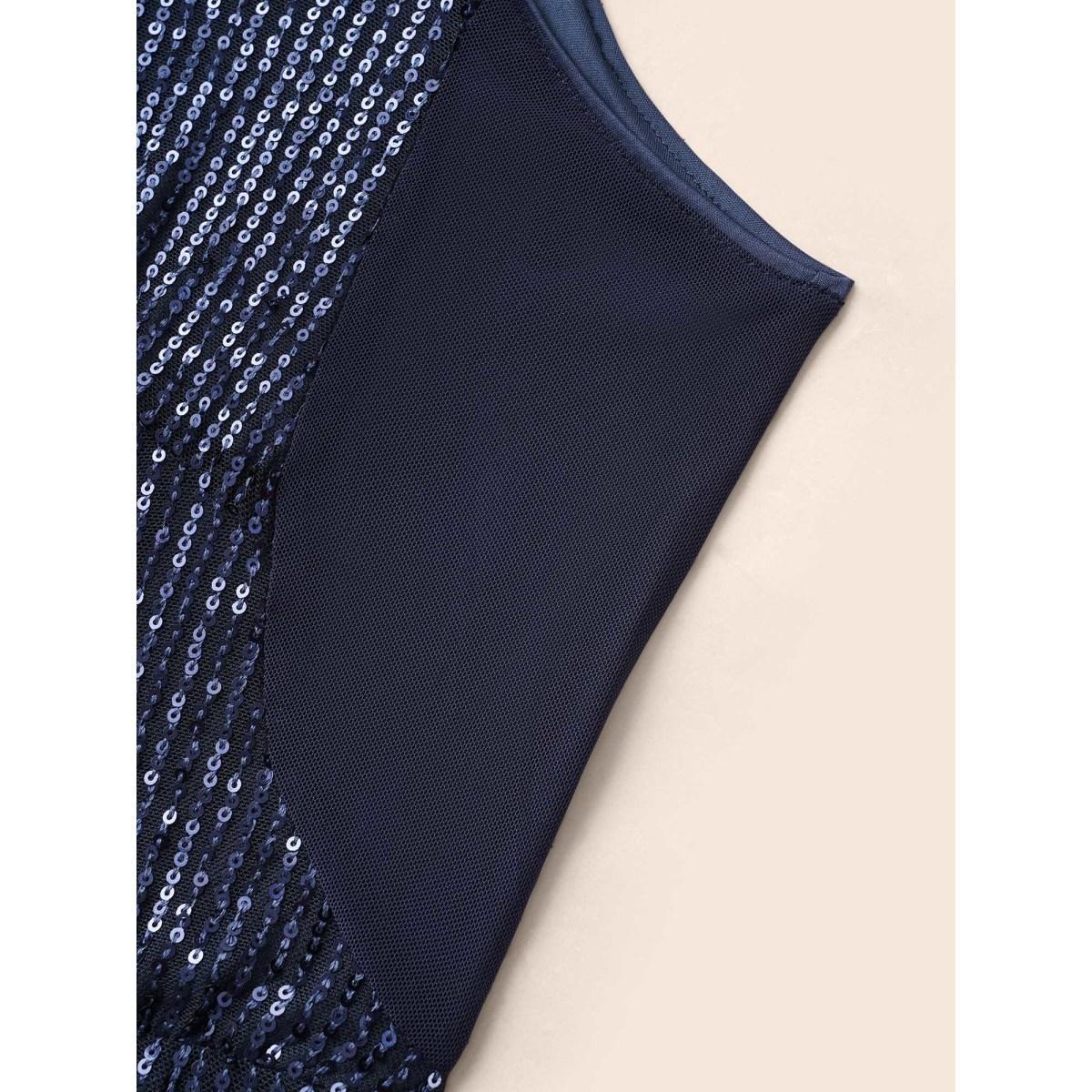 Plus Size Round Neck Sequin Mesh Tank Dress Midnight Women Cocktail Texture Round Neck Sleeveless Curvy BloomChic 26/4X Product Image