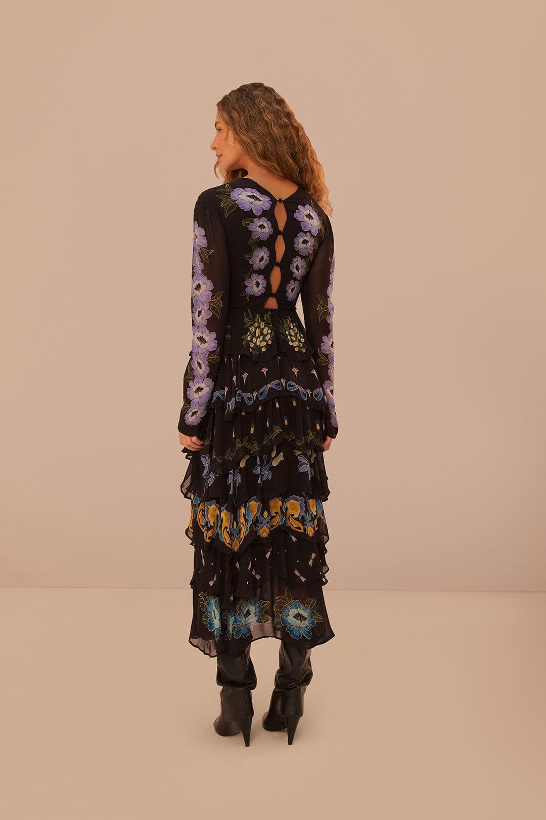 Black Winter Garden Ruffle Maxi Dress Product Image
