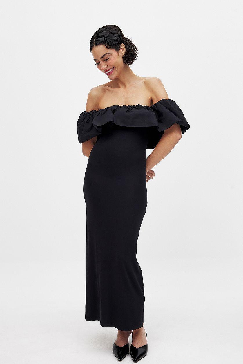 Puff Off Shoulder Midi Dress Product Image