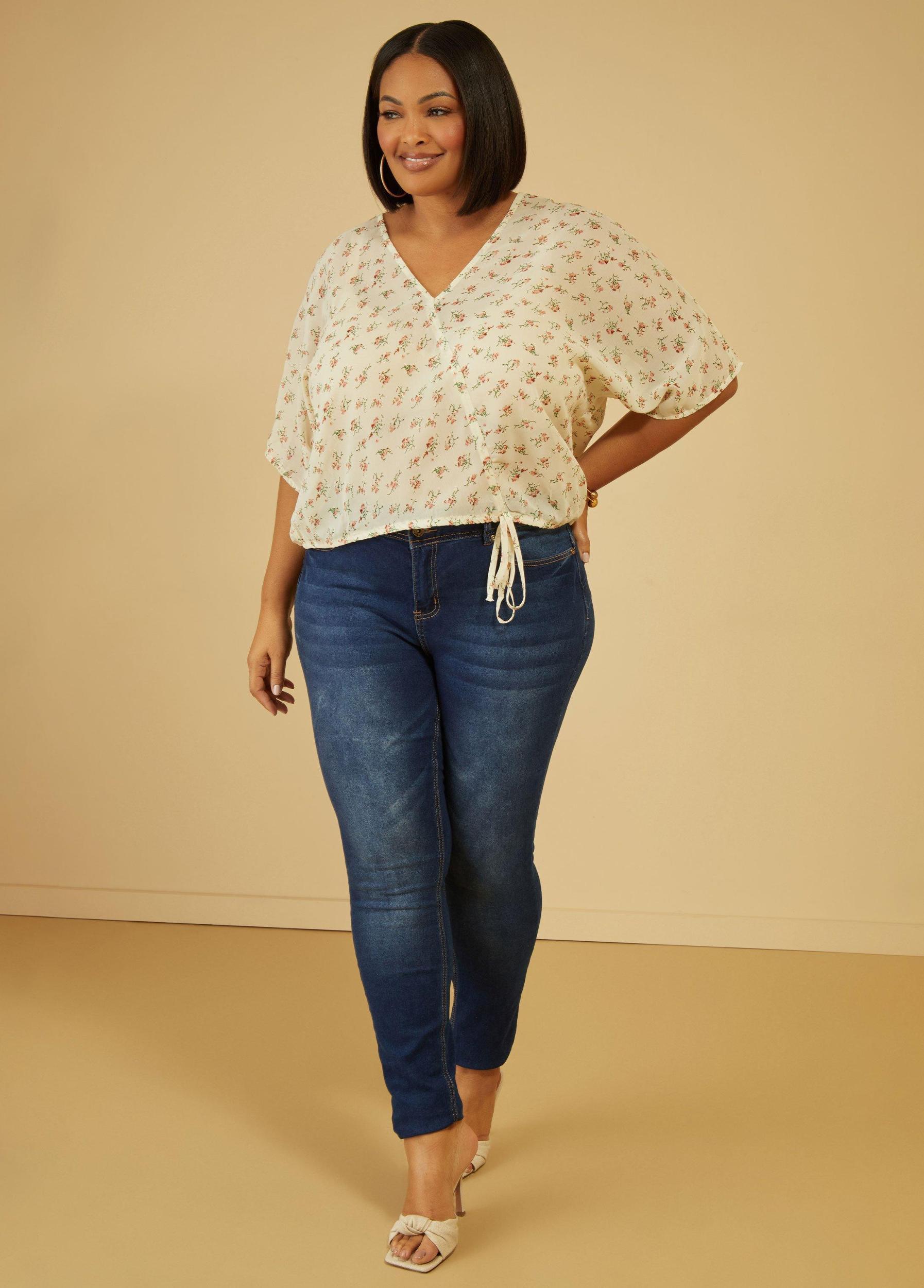 Plus Size Floral Tie Detailed Blouse Ashley Stewart Product Image