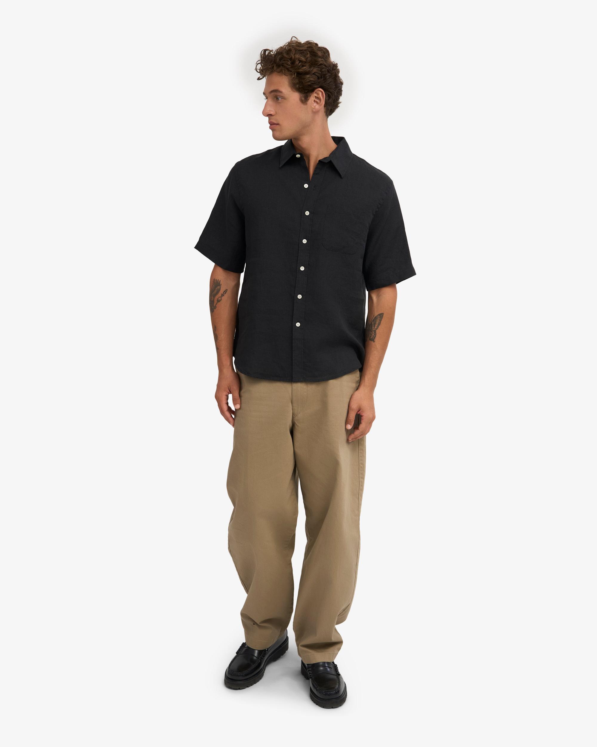 Linen SS Shirt - Deep Black Product Image