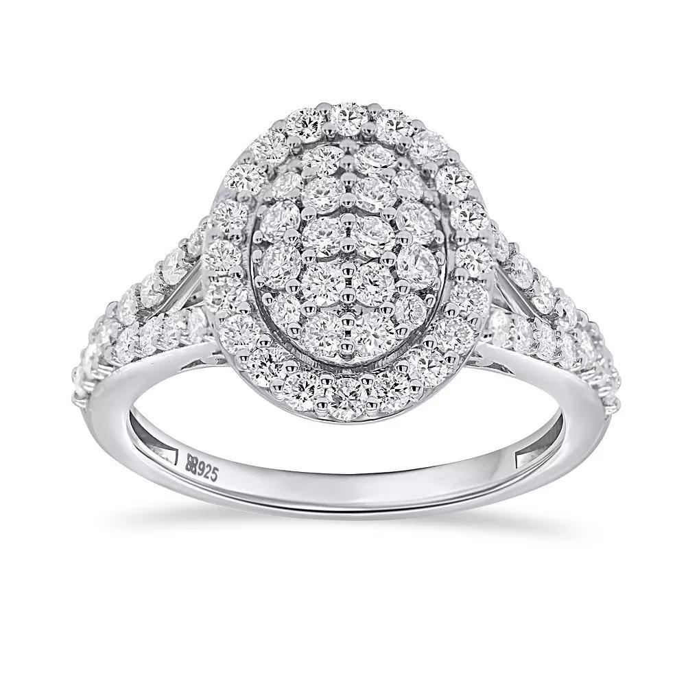Ethique Sterling Silver 1 Carat T.W. Lab-Grown Diamond Oval Cluster Ring, Women's, Size: 7 Product Image