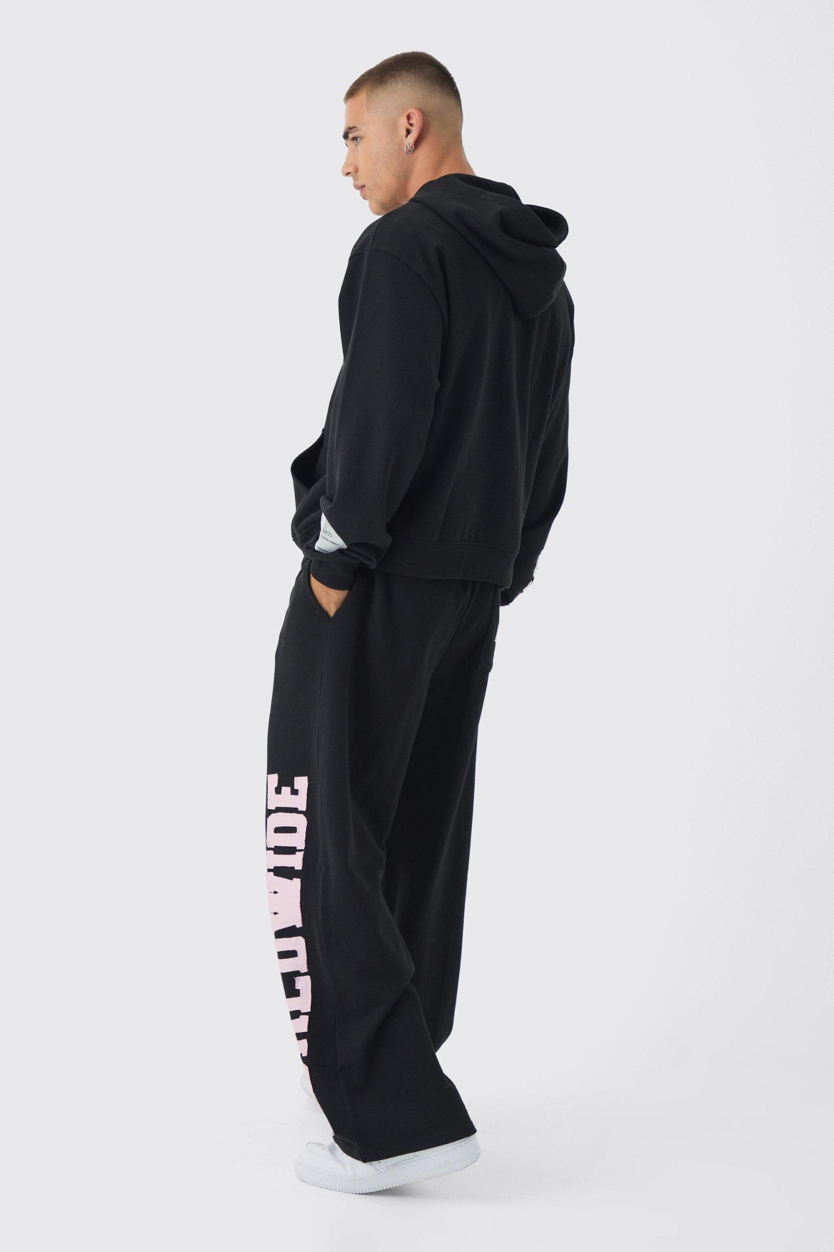Oversized Boxy Worldwide Raw Edge Applique Zip Through Hoodie | boohooMAN USA Product Image