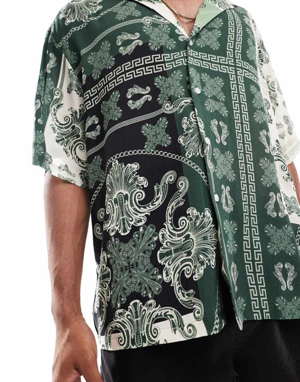 ASOS DESIGN oversized shirt in green paisley bandana print Product Image