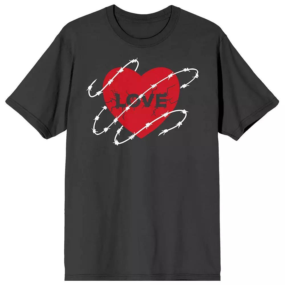 Men's Valentine's Day Love Heart Barbwire Tee, Size: XXL, Black Product Image
