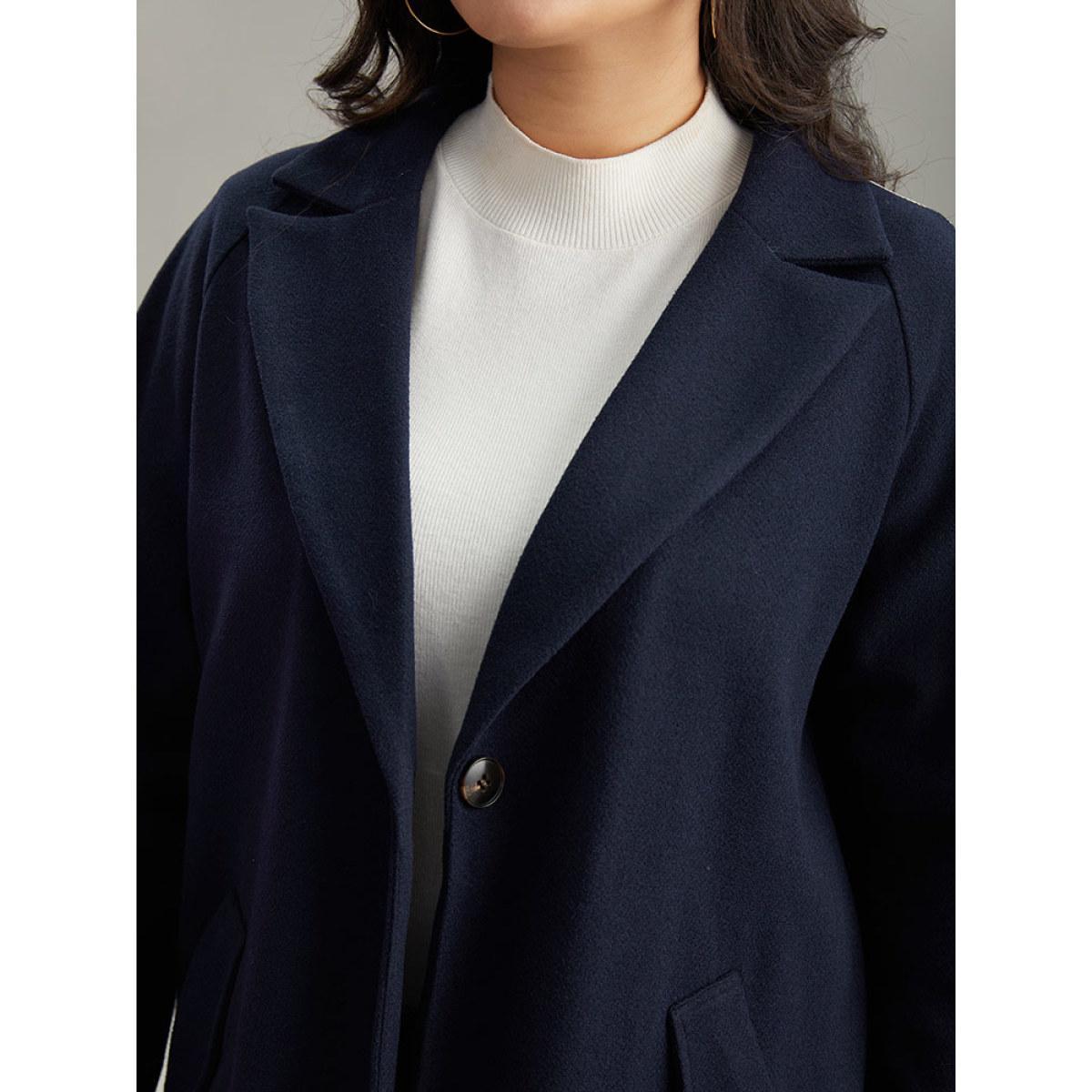 Plus Size Plain Lapel Collar Button Up Contrast Webbing Windbreaker Women Indigo Casual Patchwork Ladies Dailywear Winter Coats BloomChic 22-24/3X Product Image