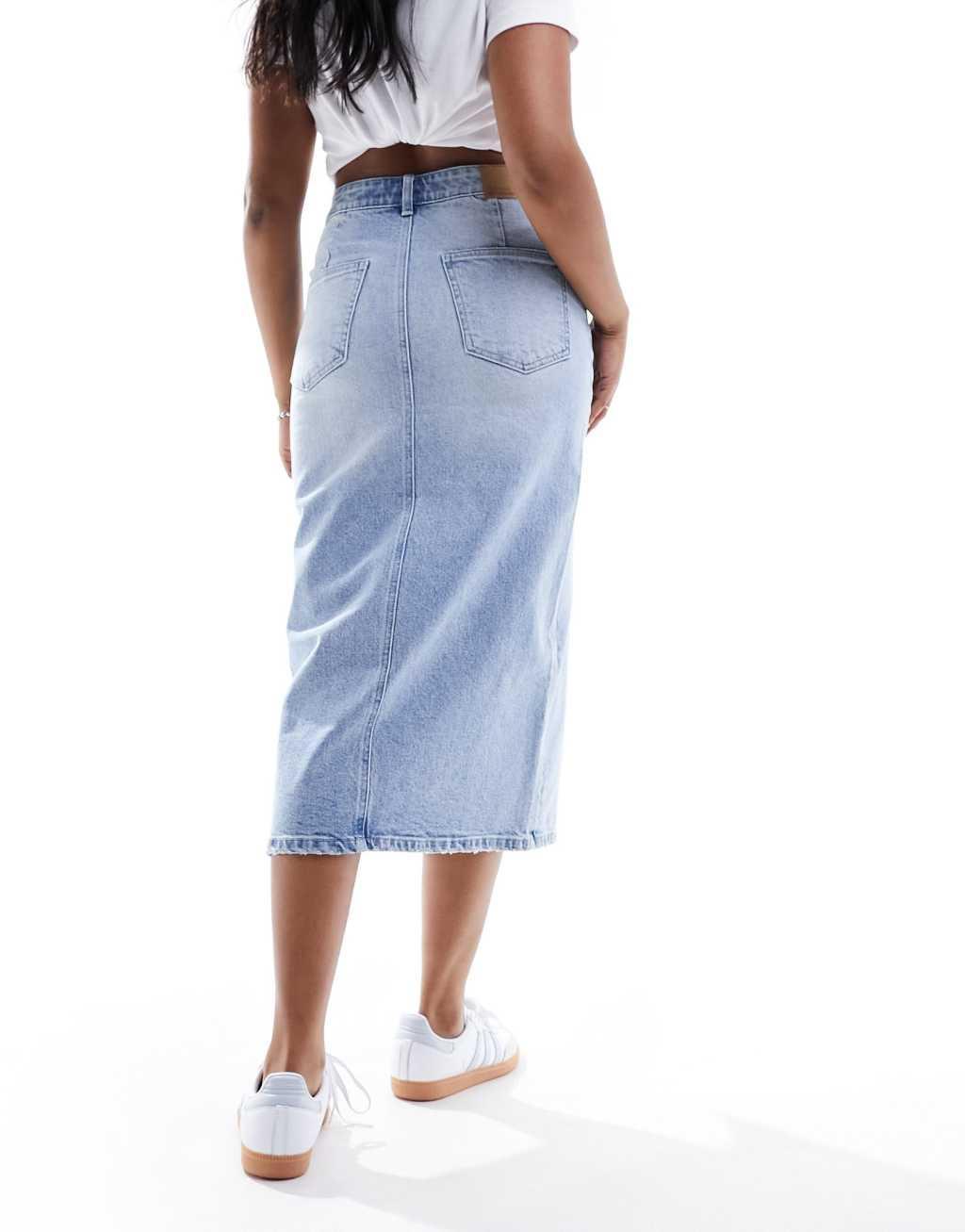 Vero Moda denim midaxi skirt with front split in light blue Product Image