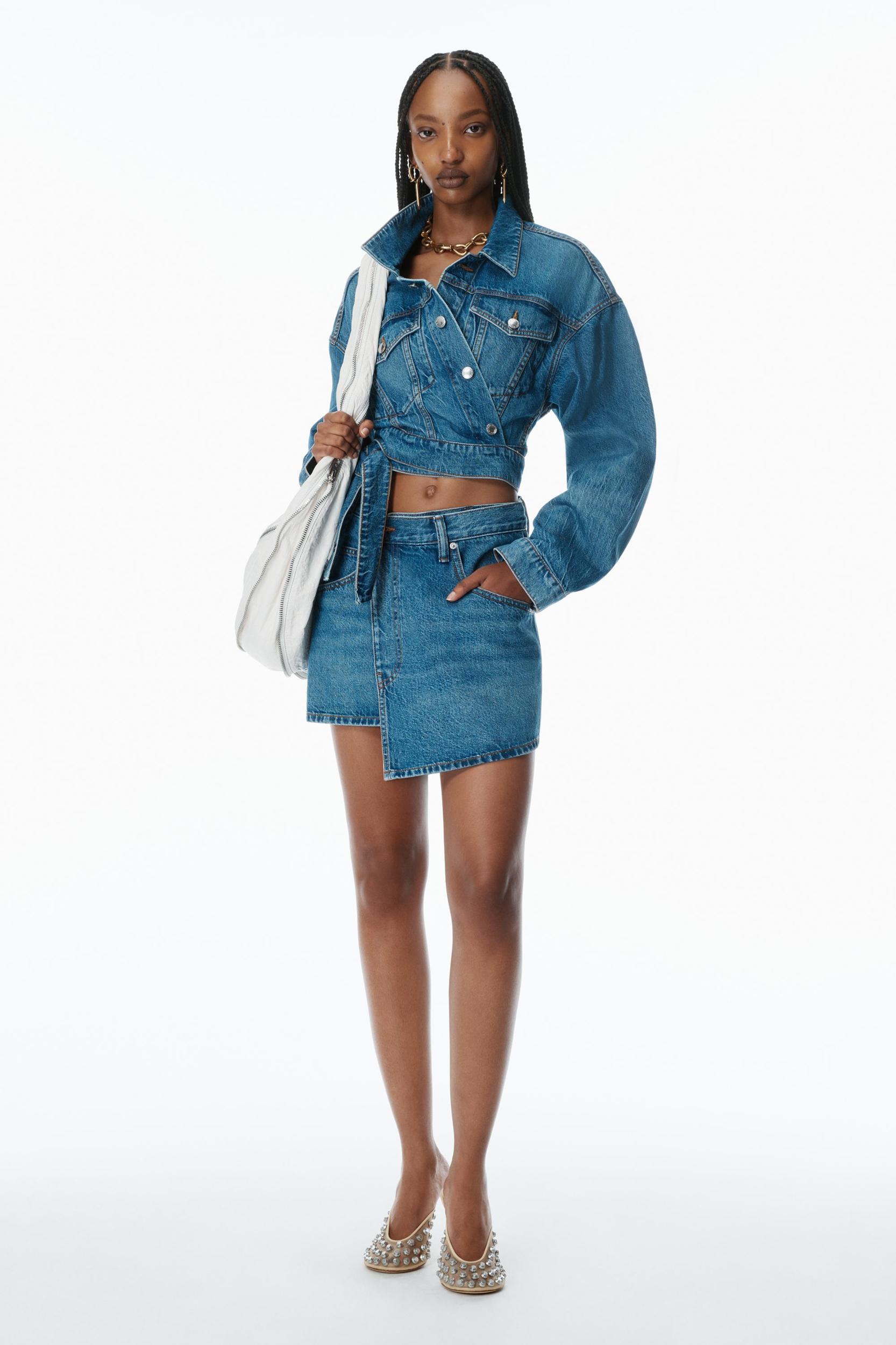 Distressed Denim Wrap Skirt Product Image