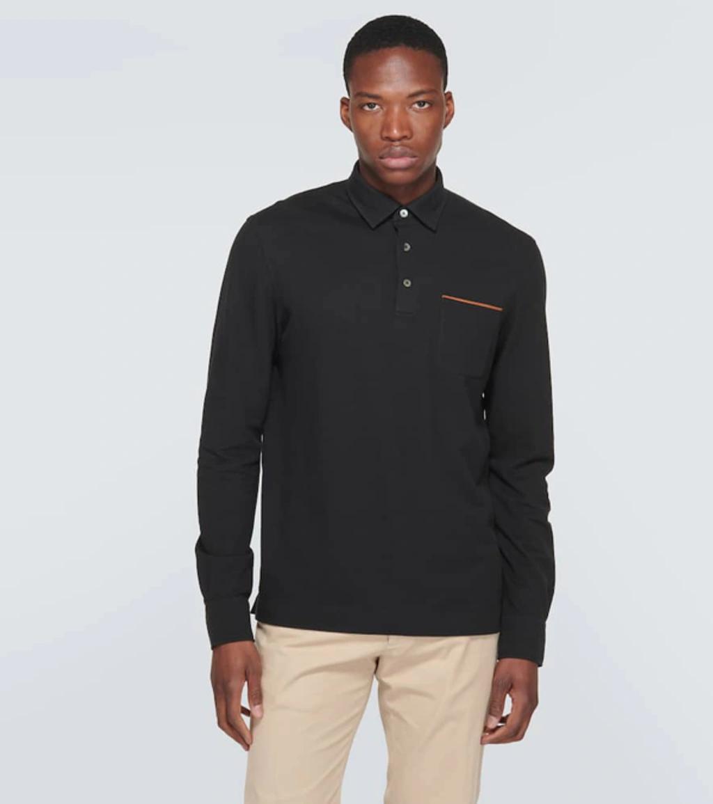 ZEGNA Long-sleeve Cotton Polo Shirt In Blue Product Image