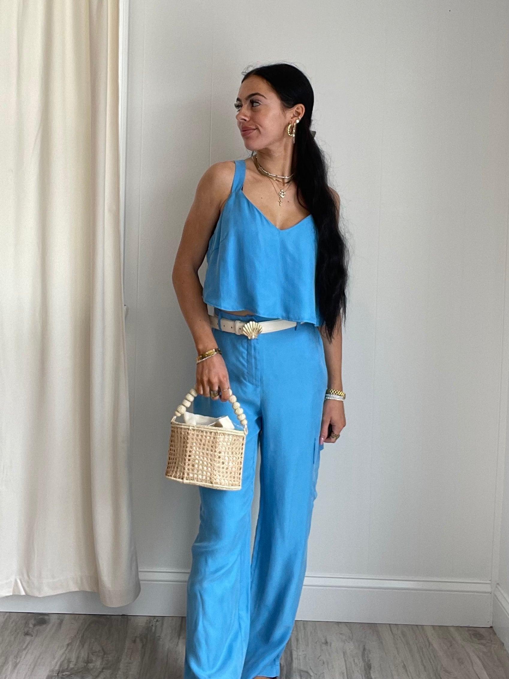 FINAL SALE Mella Wide Leg Cargo Pants | Blue Product Image