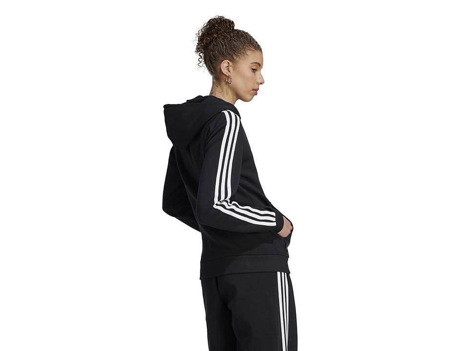 Women's adidas Essentials 3-Stripes Full-Zip Fleece Hoodie, Size: XS, Black White Product Image