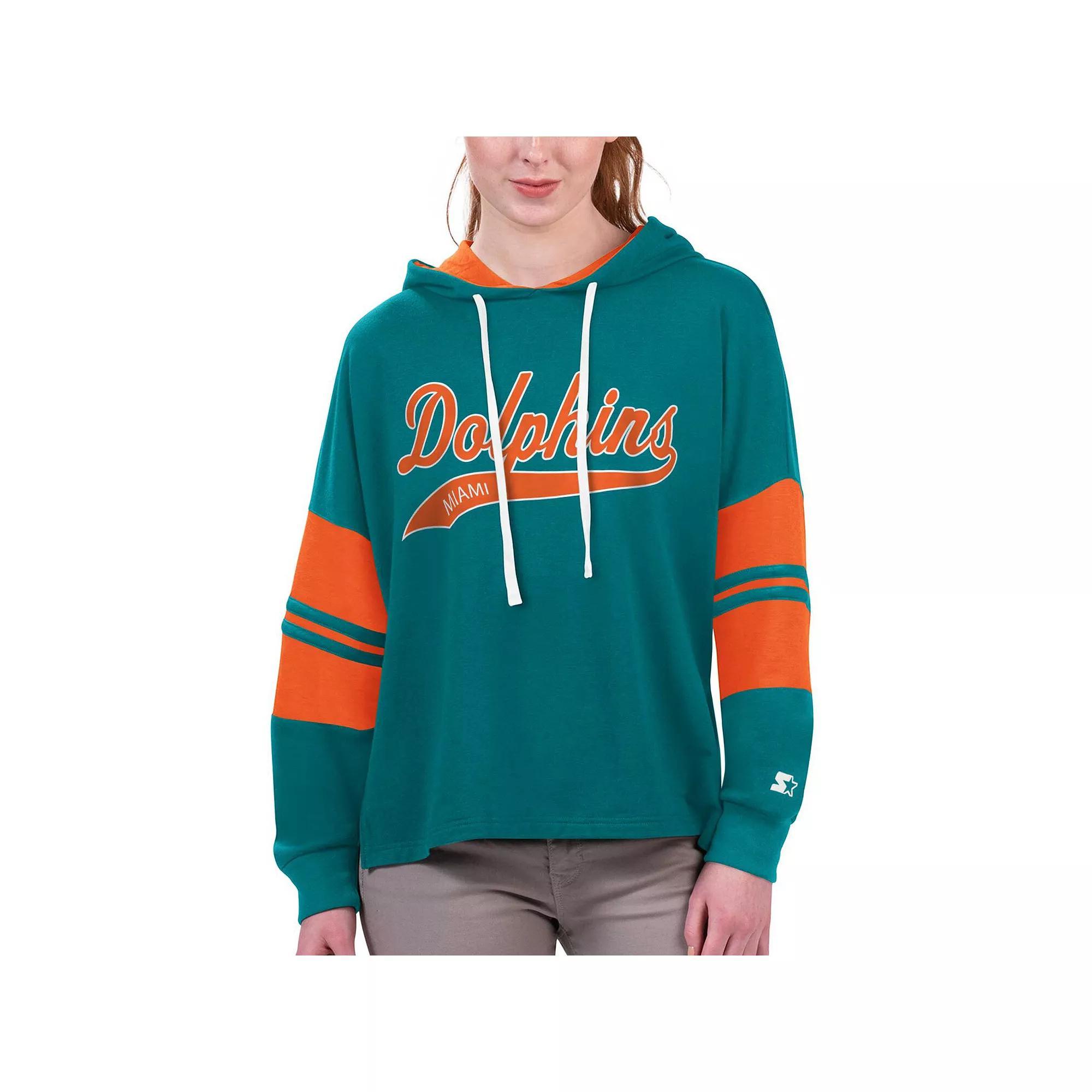 Womens Starter Aqua Miami Dolphins Bump And Run Long Sleeve Hoodie T-Shirt Turquoise A Product Image