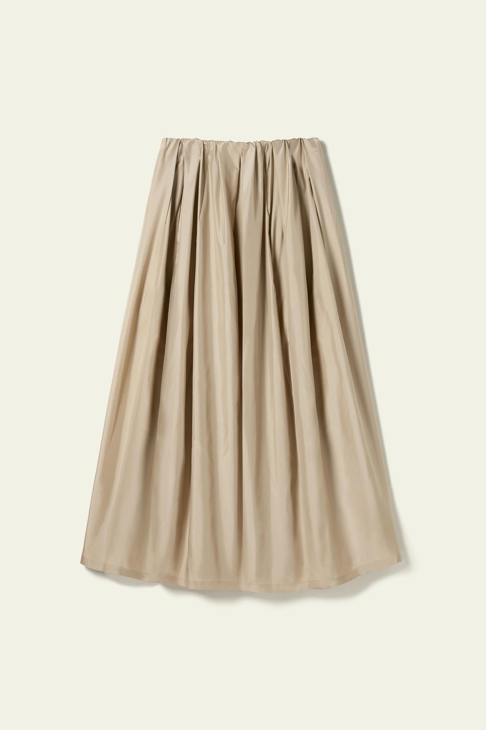 Waist-Pleated Silk Taffeta Skirt Product Image