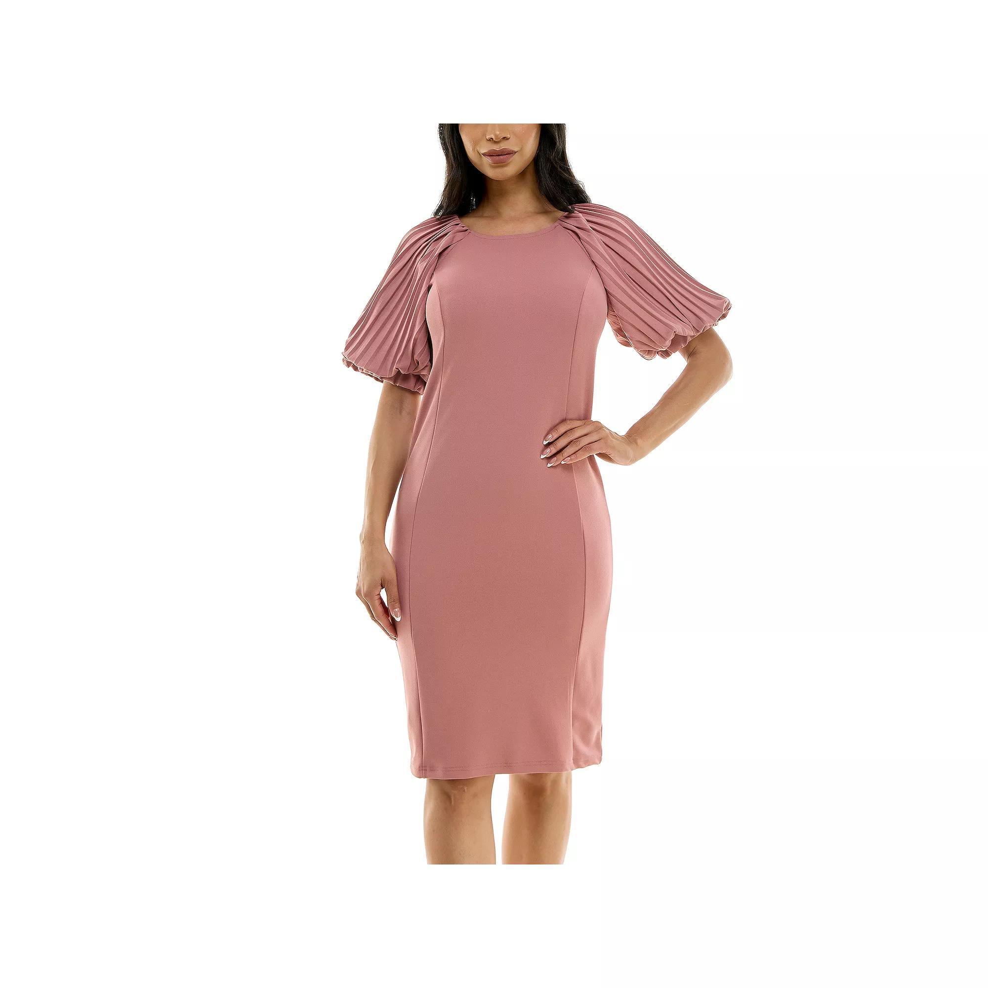 Women's Nina Leonard Pleated Puff Sleeve Dress, Size: Small, Dusty Pink Product Image