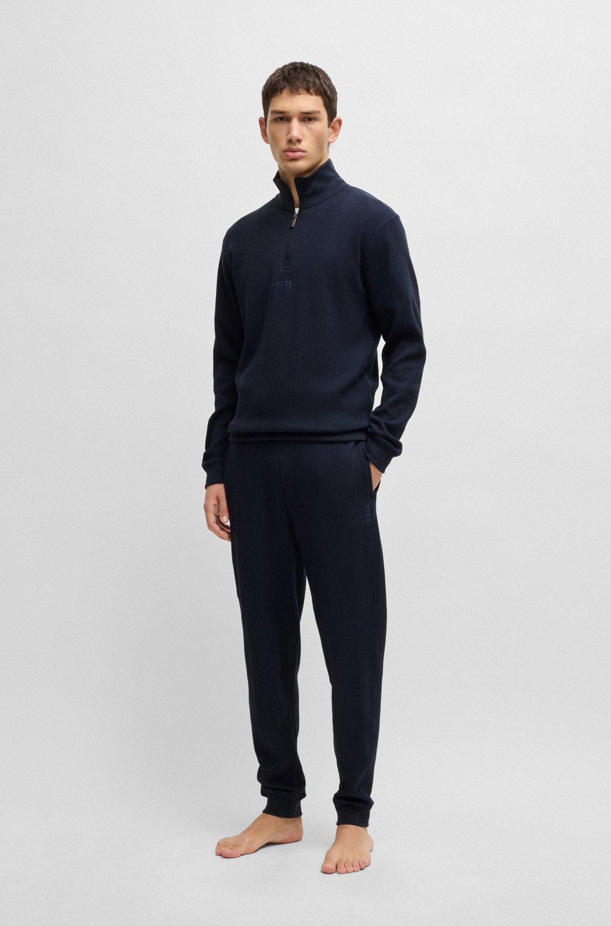 Zip-neck sweater in a waffle-structured cotton  Product Image
