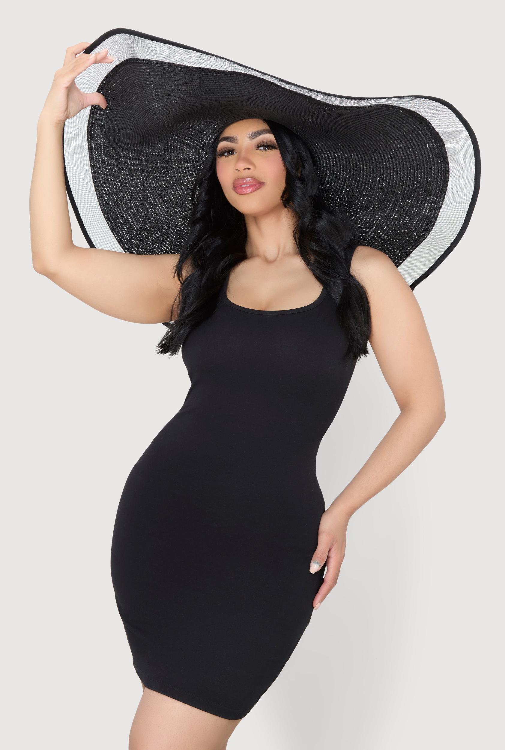 Oversized Mesh Detail Straw Floppy Hat Female Product Image
