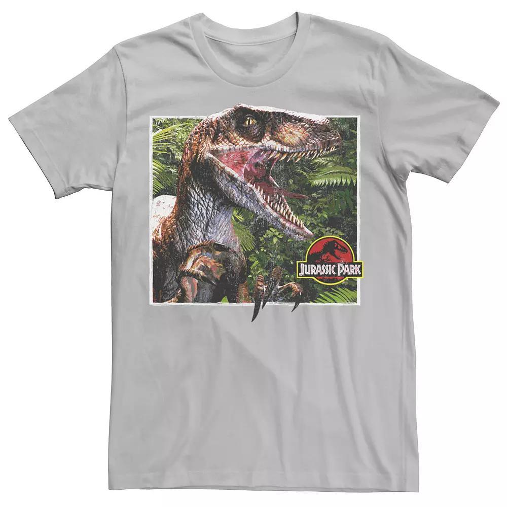 Men's Jurassic Park Raptor Coming Out Of Forest Graphic Tee, Size: Medium, Athletic Grey Product Image