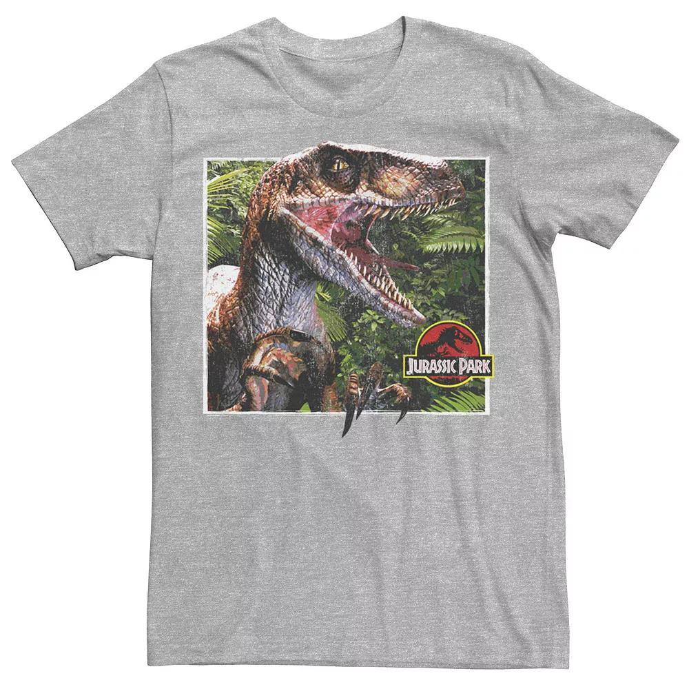 Men's Jurassic Park Raptor Coming Out Of Forest Graphic Tee, Size: Medium, Athletic Grey Product Image