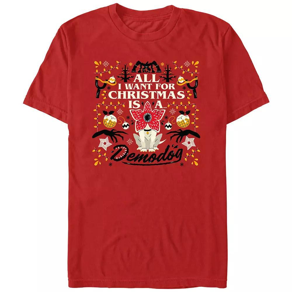 Men's Stranger Things All I Want For Christmas Is A Demodog Graphic Tee, Size: XXL, Red Product Image