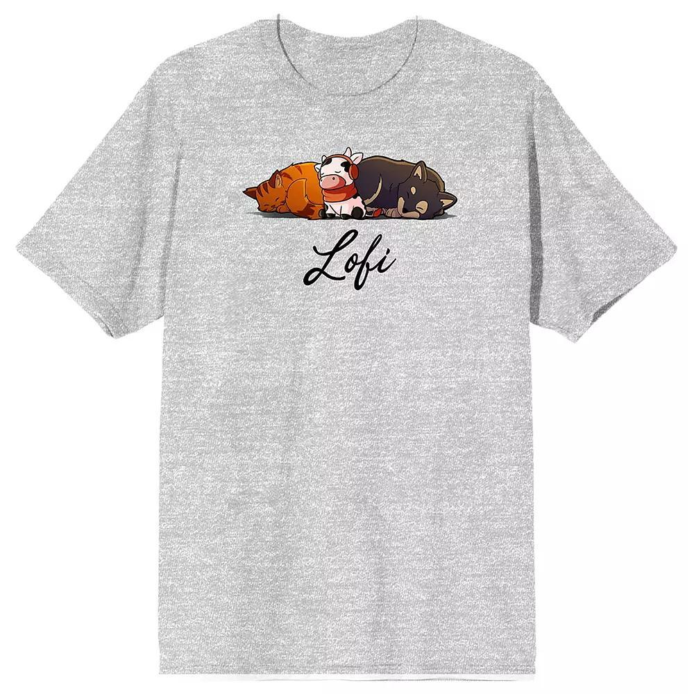 Men's LOFI Girl Napping Cat Cow Short Sleeve Graphic Tee, Size: XXL, Gray Product Image