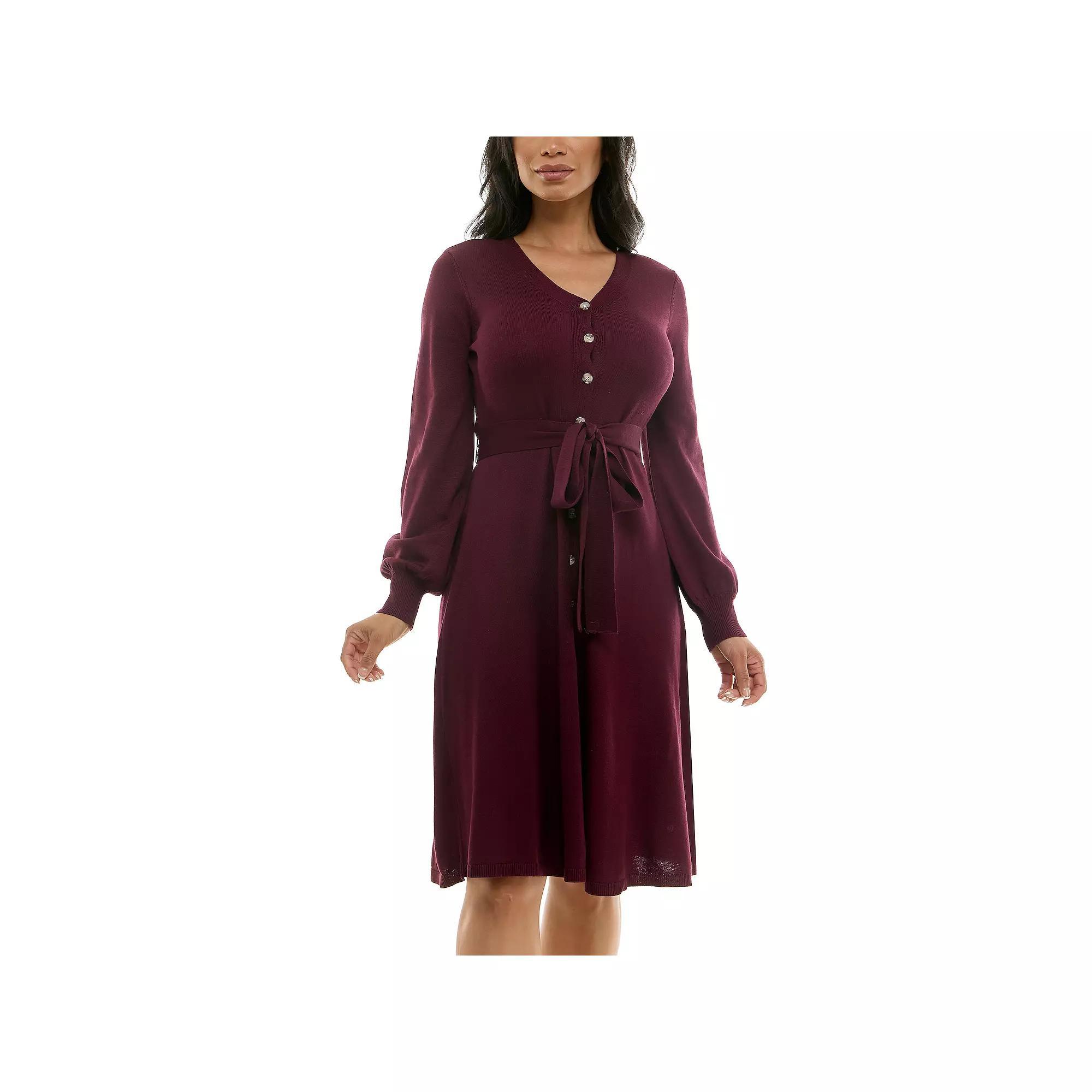 Women's Nina Leonard Balloon Sleeve Midi Sweater Dress, Size: XL, Deep Red Product Image