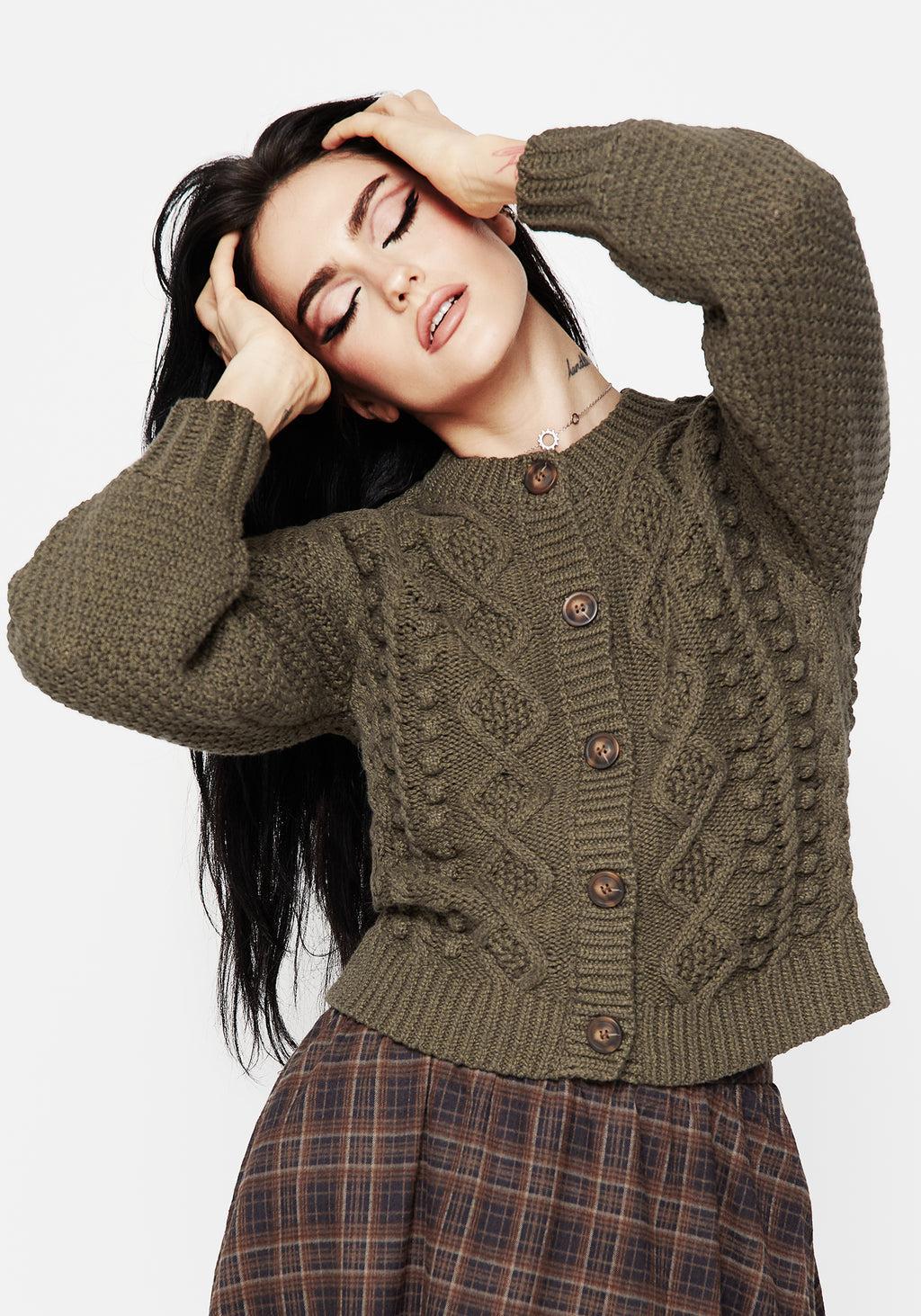 Nerthus Pom Pom Cable Knit Cardigan Product Image