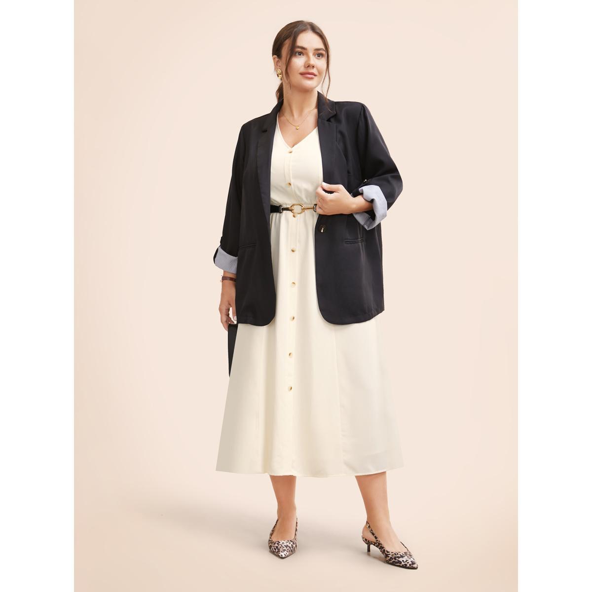 Plus Size V Neck Button Detail Sleeveless Dress Ivory Women At the Office Button V-neck Sleeveless Curvy BloomChic 22-24/3X Product Image