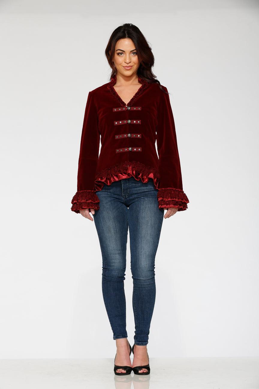 Burgundy Gloria Velvet Tailed Jacket Product Image