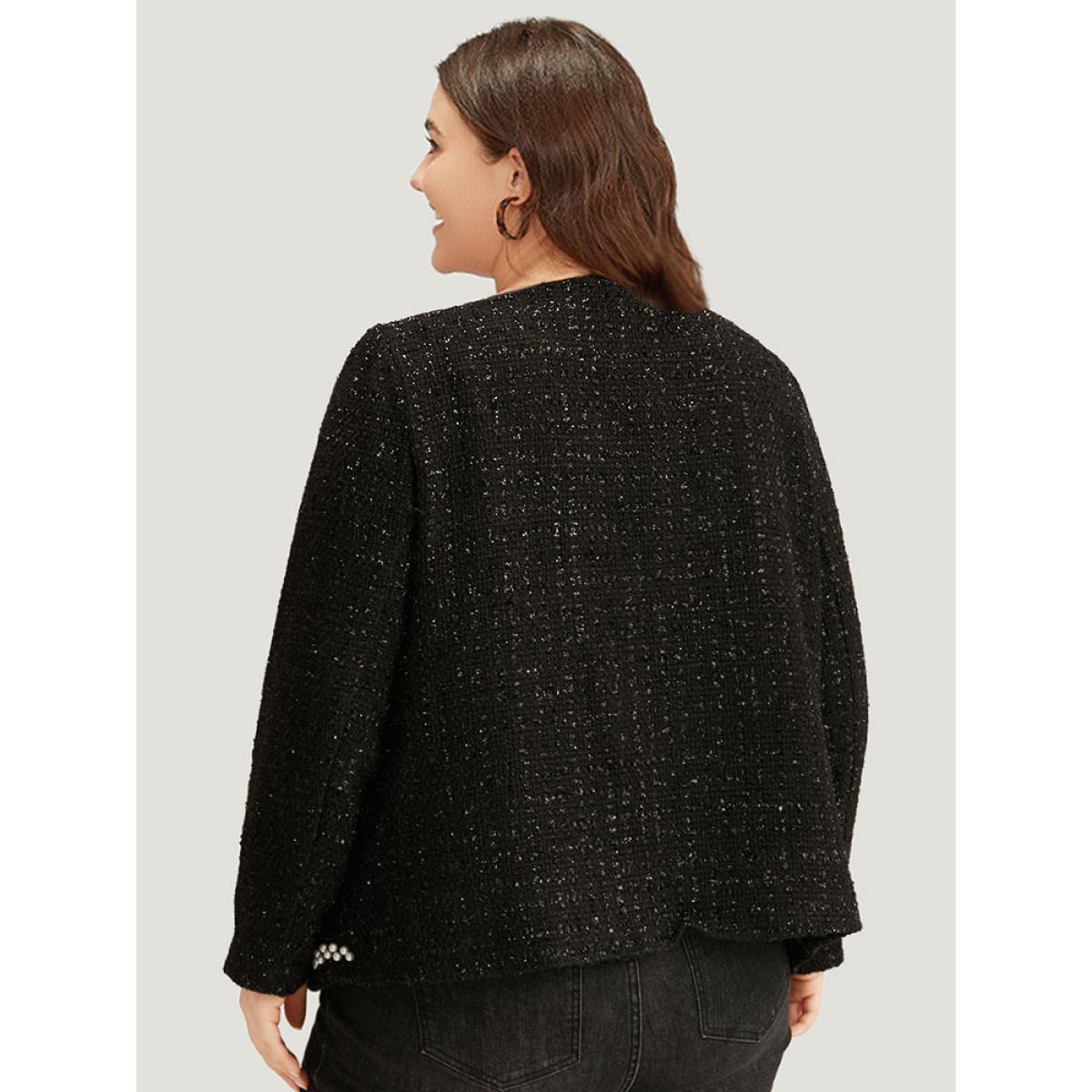 Plus Size Pearl Tweed Beaded Texture Pocket Blazer Women Black Elegant Texture Ladies Dailywear Winter Coats BloomChic 14-16/1X Product Image