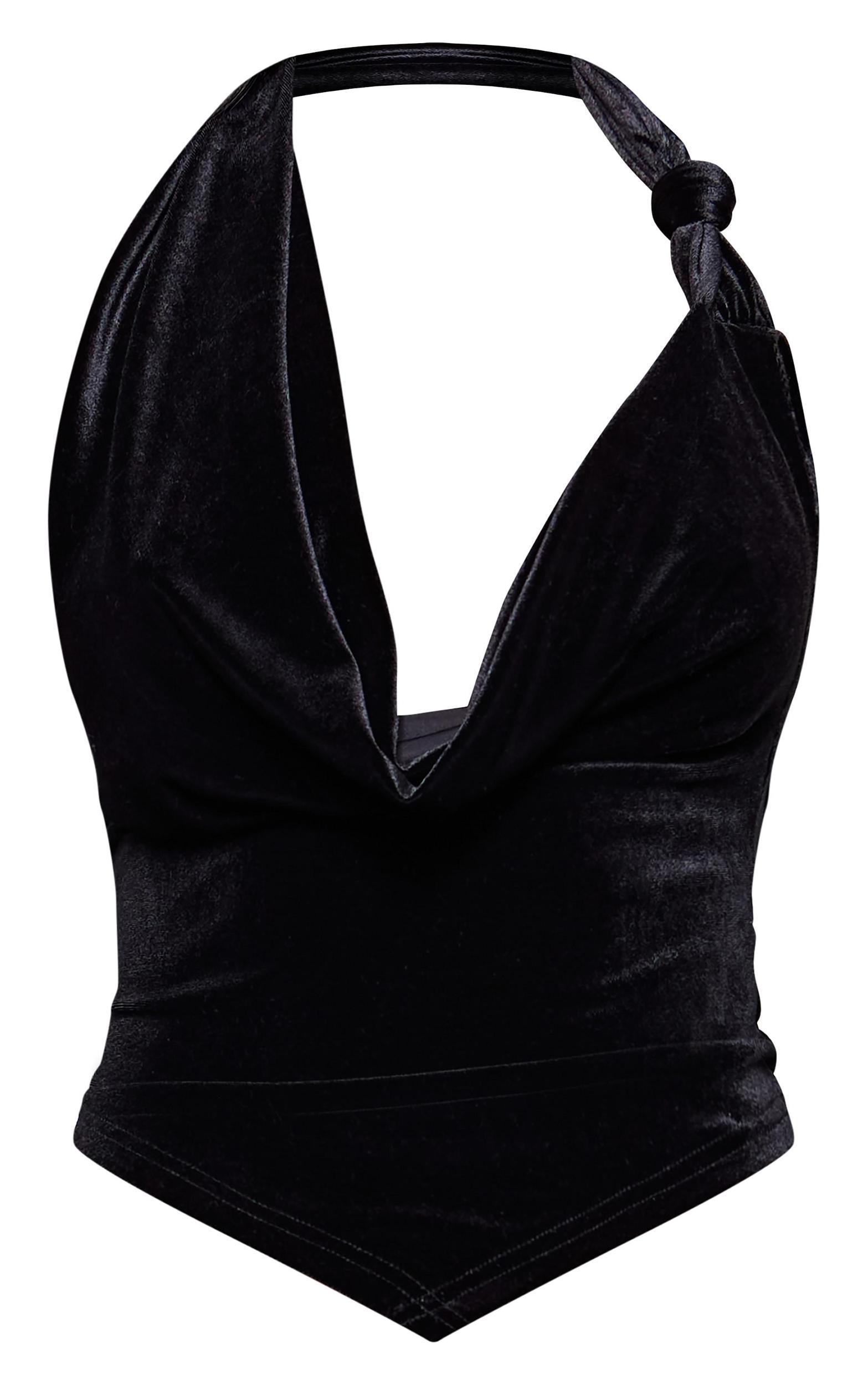 Black Velvet Cowl Neck Long Top Product Image