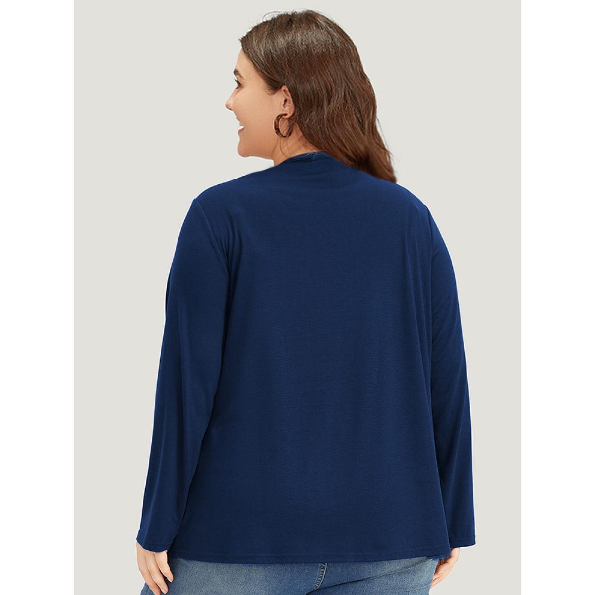 Plus Size Plain Ties Open Front Kimono Women DarkBlue Casual Plain Everyday Kimonos BloomChic 22-24/3X Product Image