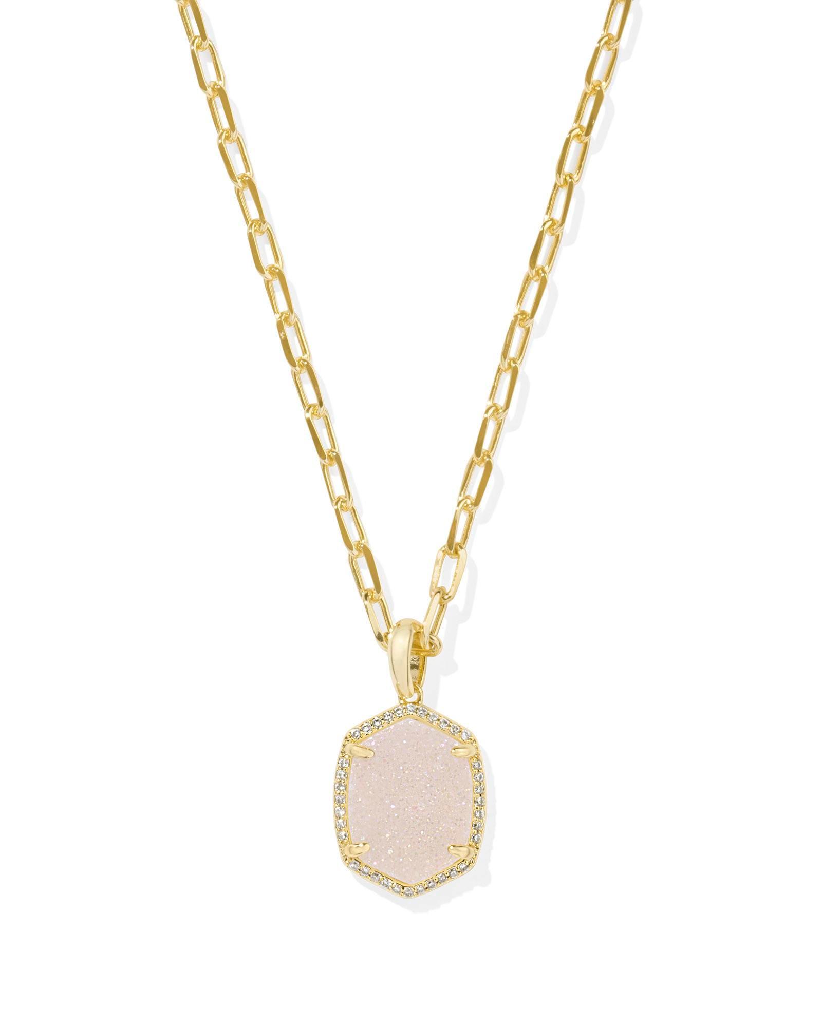Daphne Gold Pave Frame Short Pendant Necklace in Iridescent Drusy Product Image