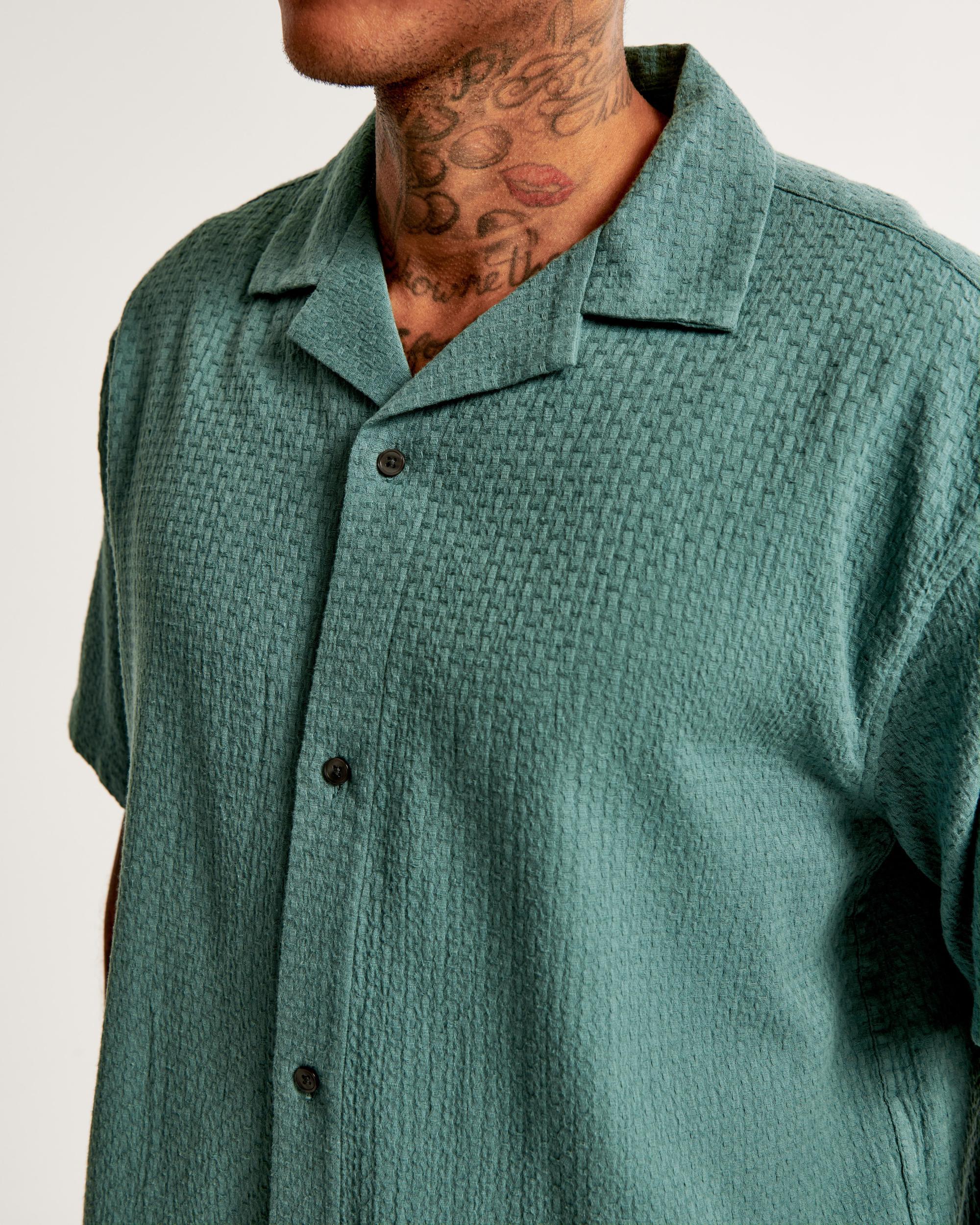 Camp Collar Cropped Textured Shirt Product Image