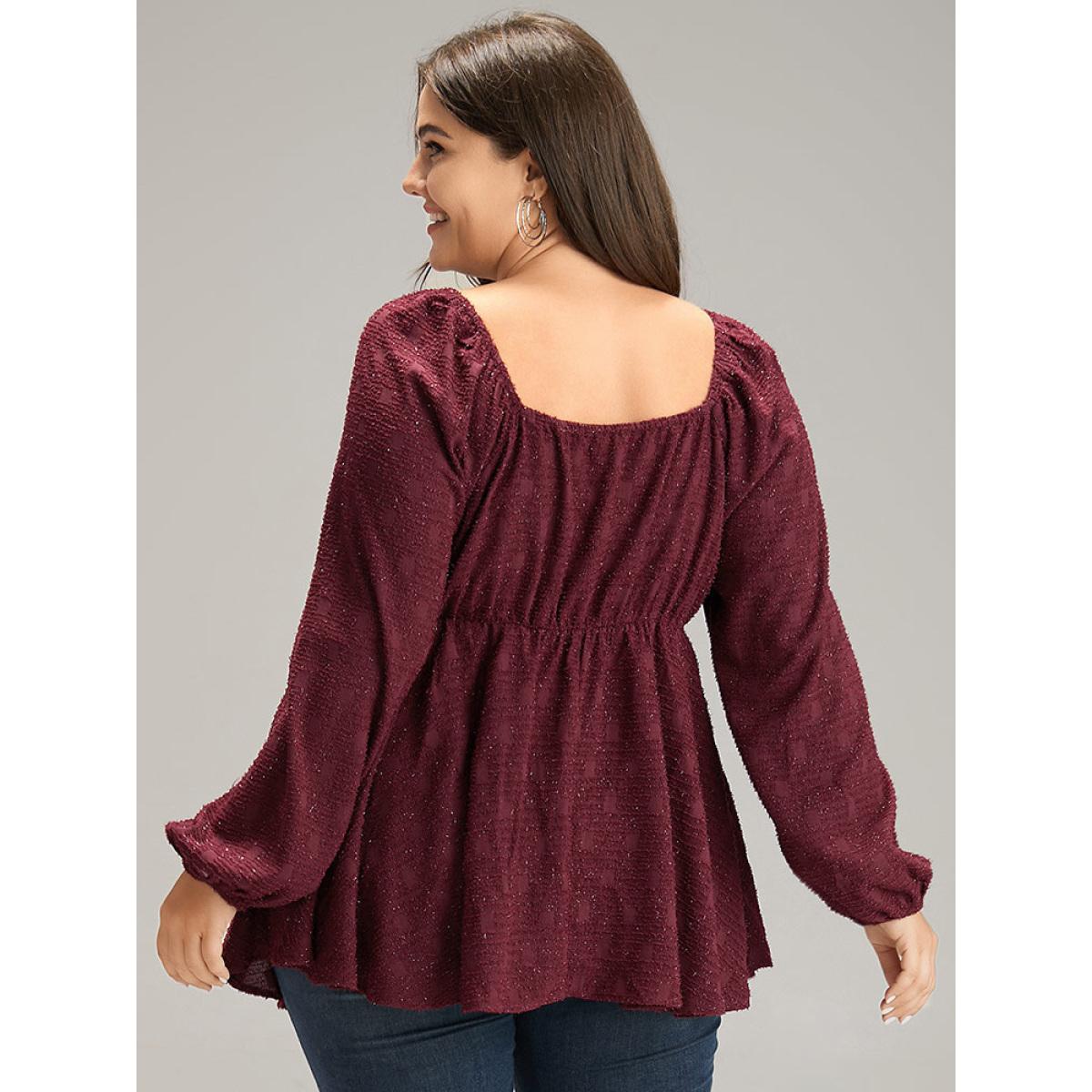 Plus Size DarkGreen Solid Glitter Twist Front Gathered Blouse Women Cocktail Long Sleeve V-neck Party Blouses BloomChic 18-20/2X Product Image