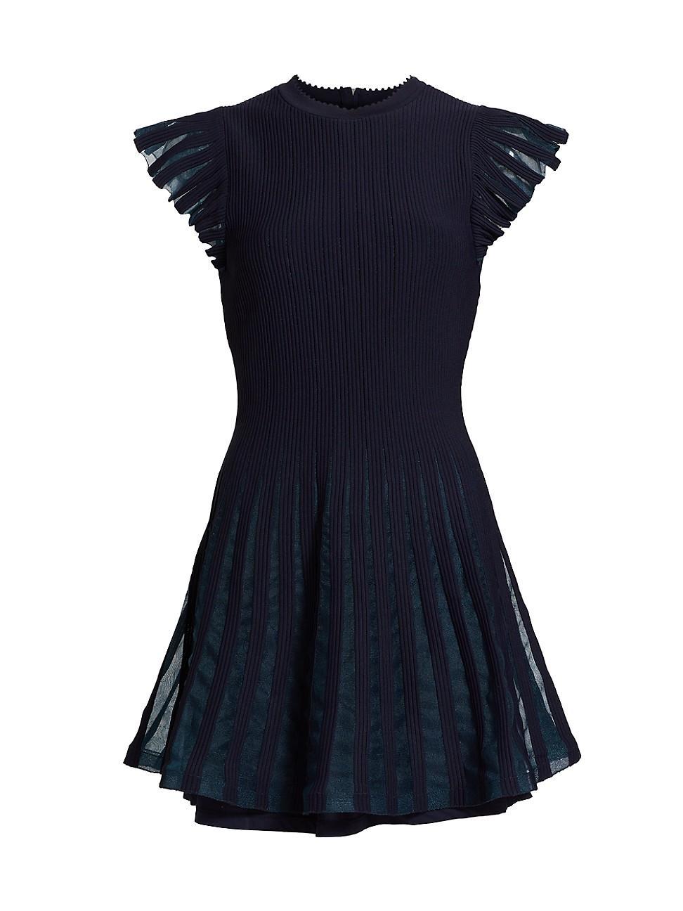 Womens Sheer Godet Flutter-Sleeve Minidress Product Image
