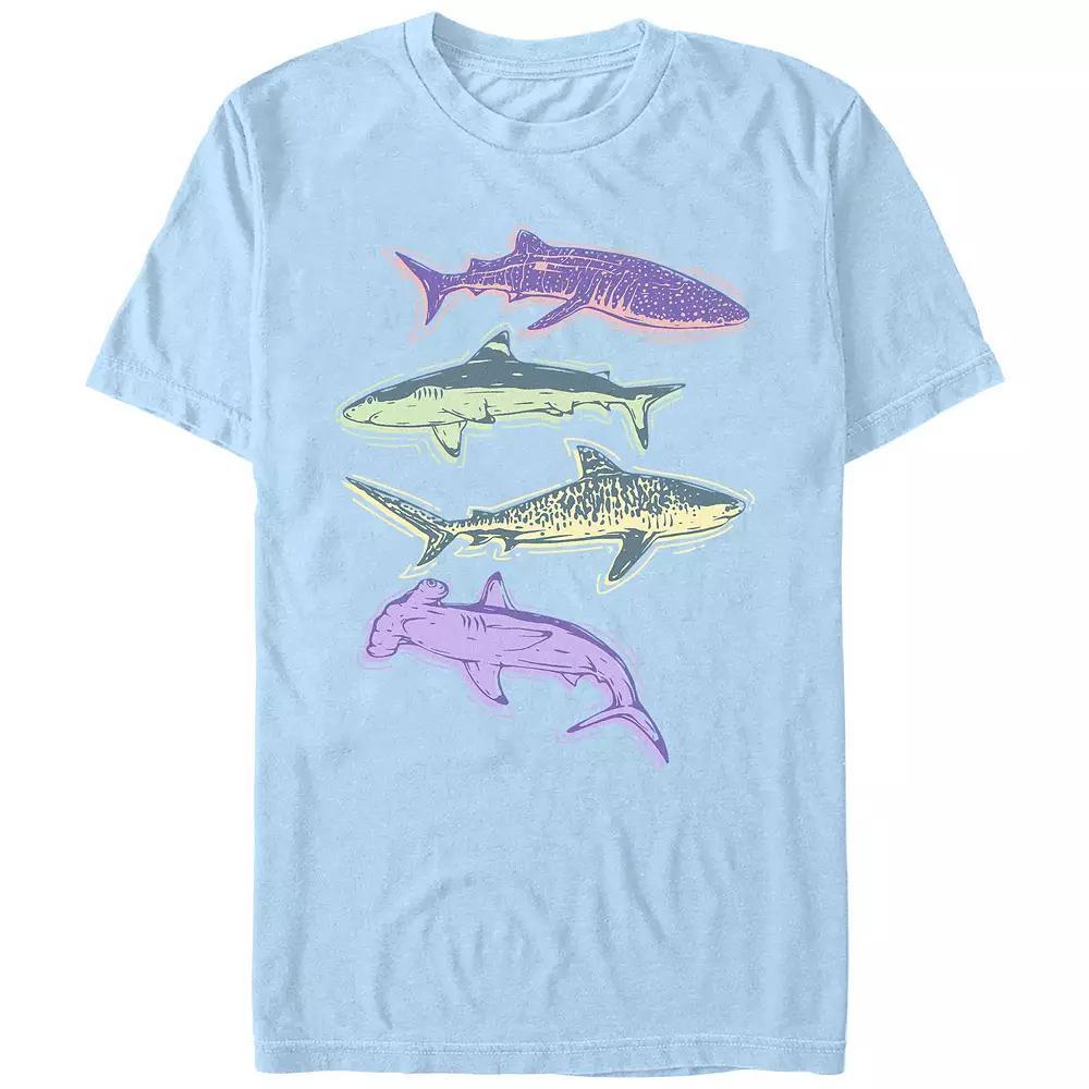 Men's Colorful Sharks Graphic Tee, Size: Large, Blue Product Image
