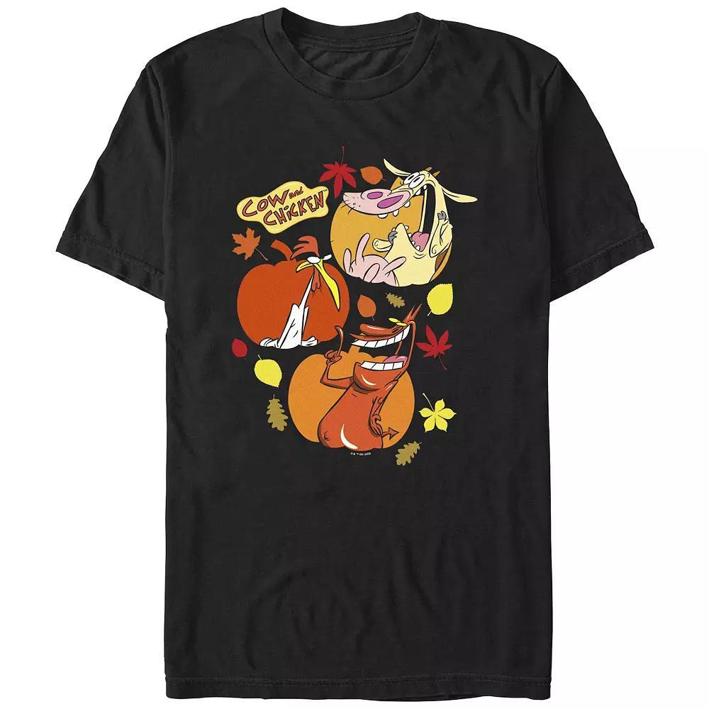 Men's Cow And Chicken Autumn Pumpkins Graphic Tee, Size: Medium, Black Product Image