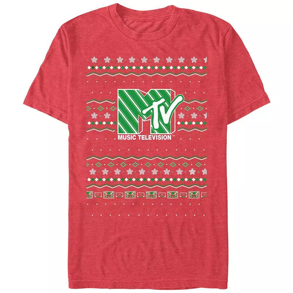 Men's MTV Christmas Sweater Graphic Tee, Size: XS, Red Grey Product Image