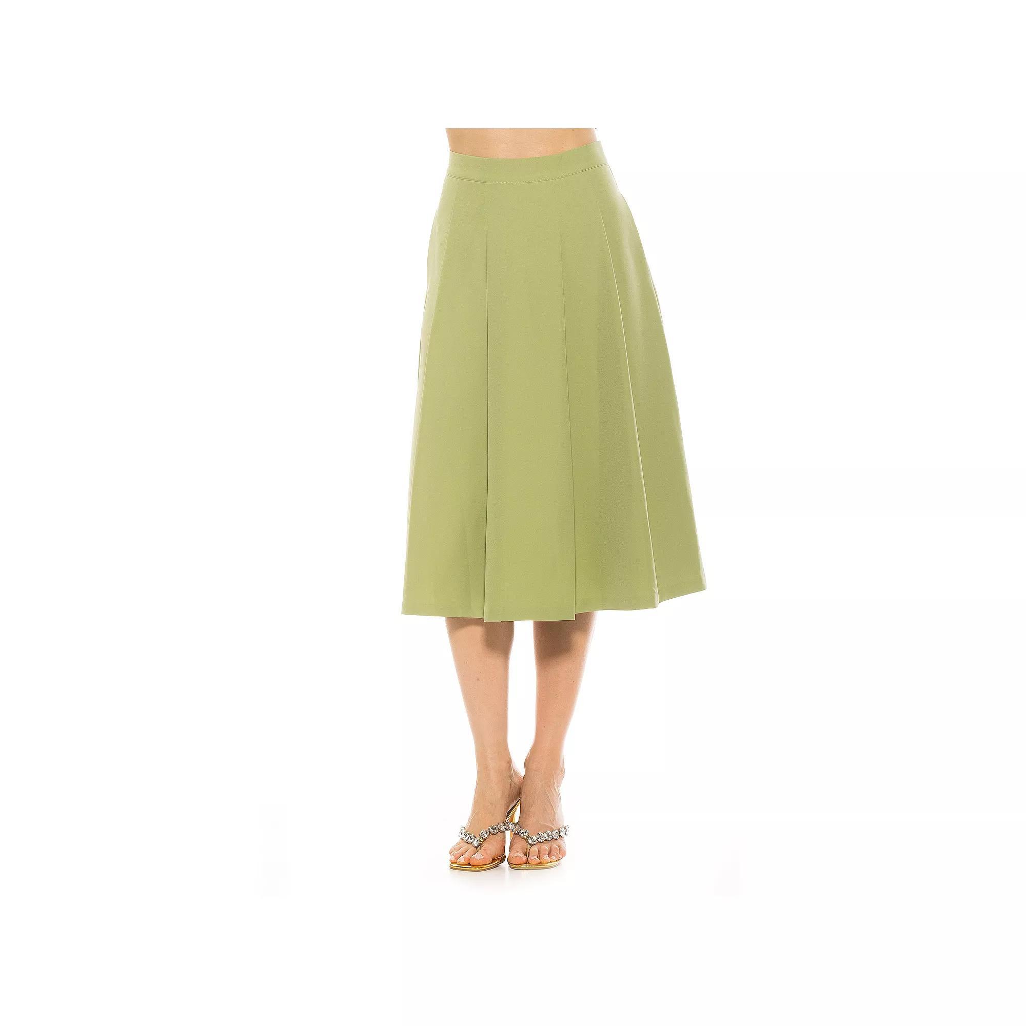 Women's ALEXIA ADMOR Illia Pleated Midi Skirt, Size: 6, Green Product Image