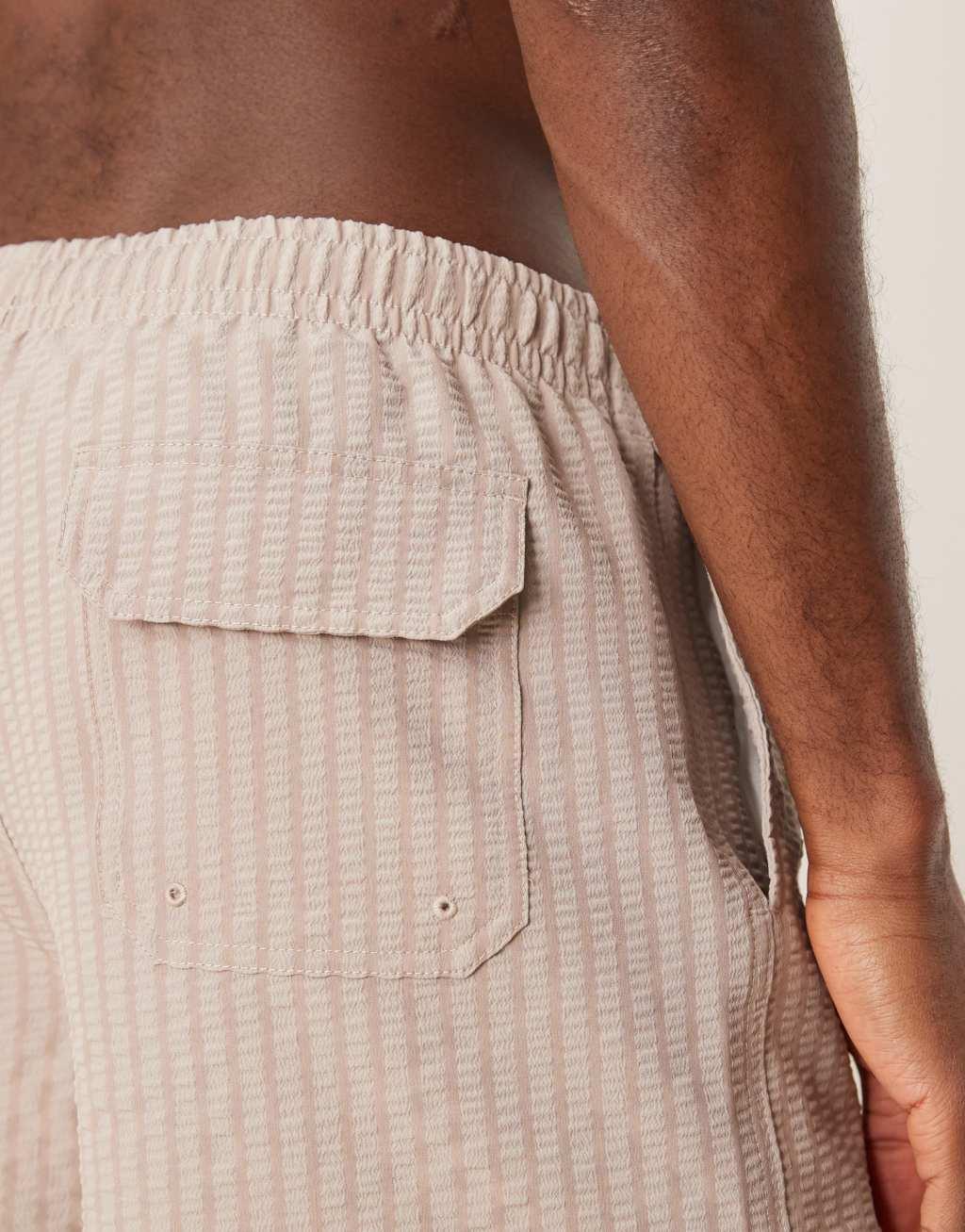Abercrombie & Fitch stretch swim wear shorts in stone stripe Product Image