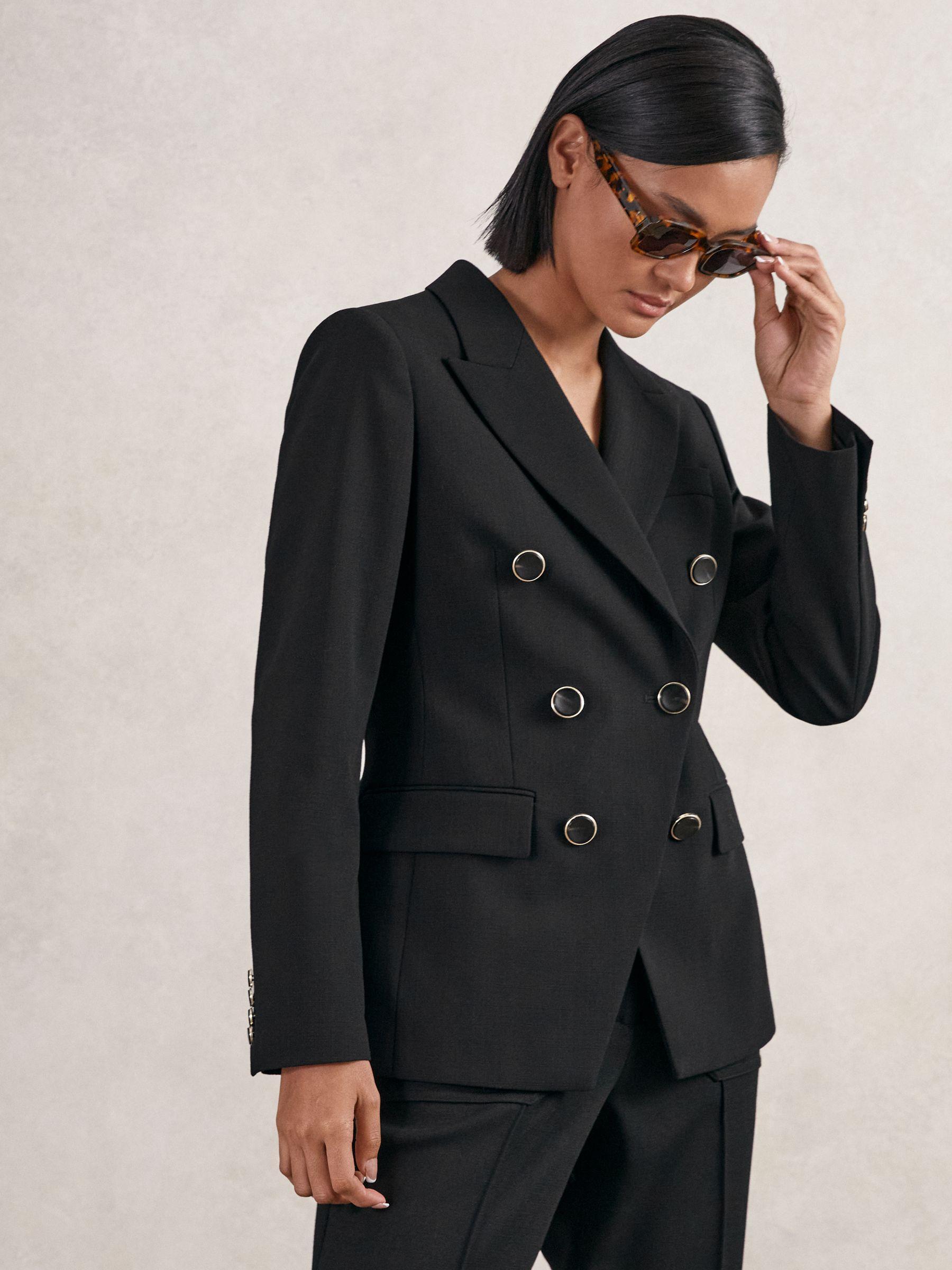 Petite Wool-Blend Double-Breasted Blazer in Black Product Image