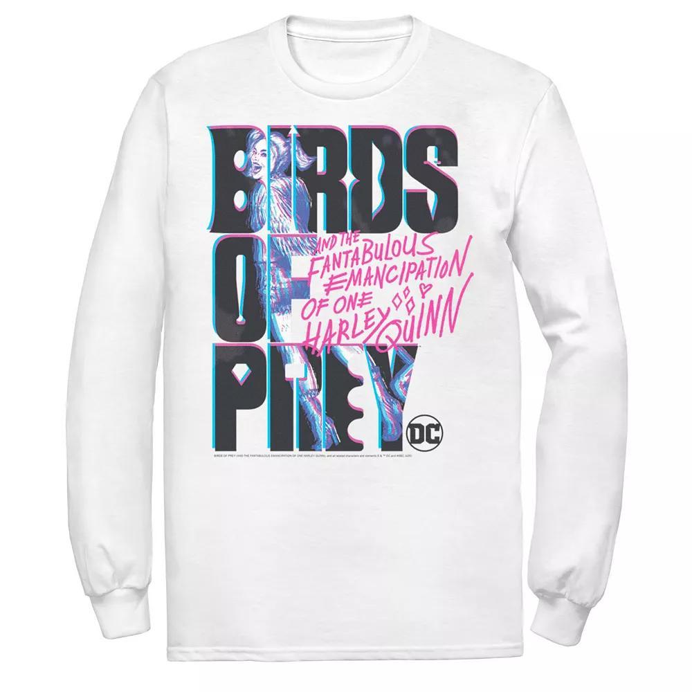 Men's Birds of Prey Harley Quinn Logo Portrait Long Sleeve Tee, Size: Small, White Product Image
