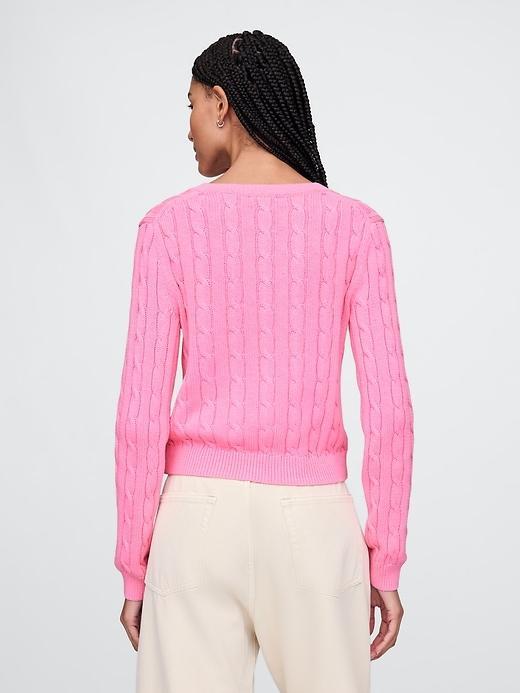 100% Cotton Cable-Knit V-Neck Sweater Product Image