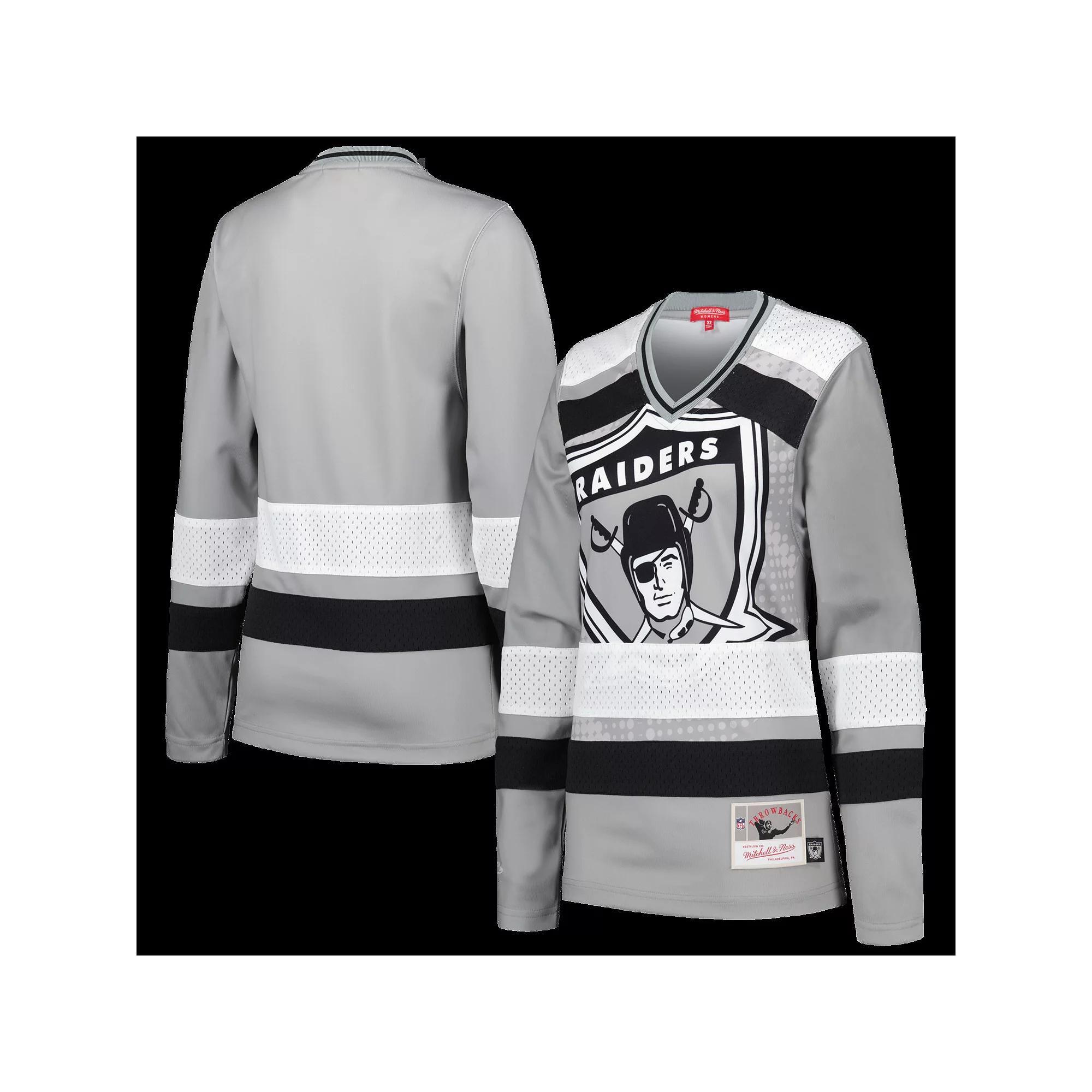 Women's Mitchell & Ness Silver Las Vegas Raiders Big Face 7.0 Long Sleeve Jersey T-Shirt, Size: XS, Lvr Silver Product Image