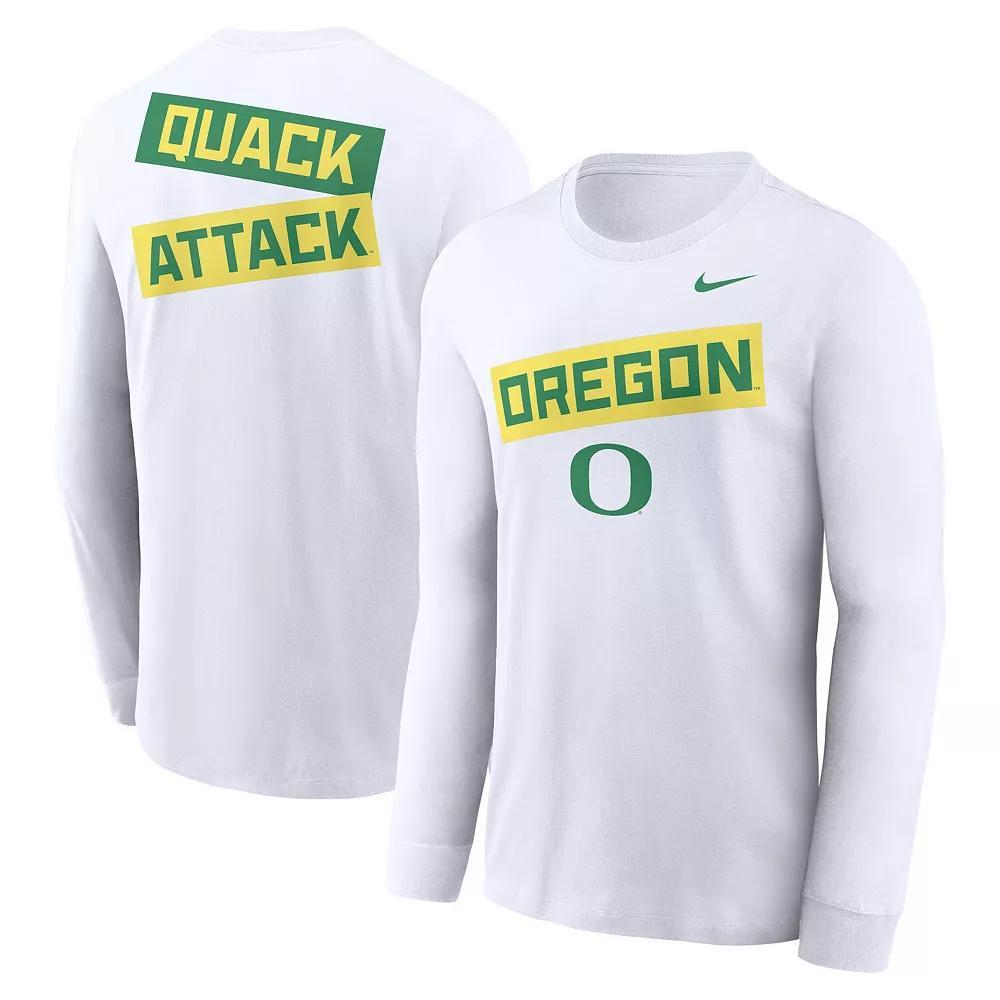 Men's Nike White Oregon Ducks Two-Hit Classic Location Long Sleeve T-Shirt, Size: XL Product Image