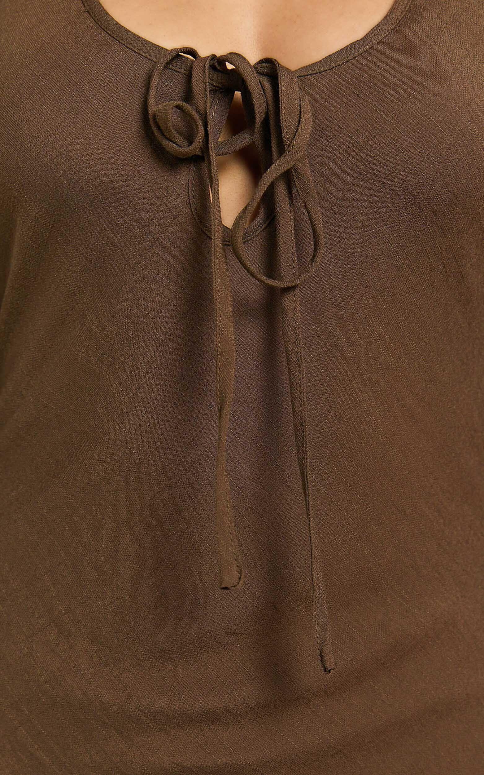 Sydney Midi Dress - Scoop Neck Long Sleeve Slip Dress in Brown Product Image