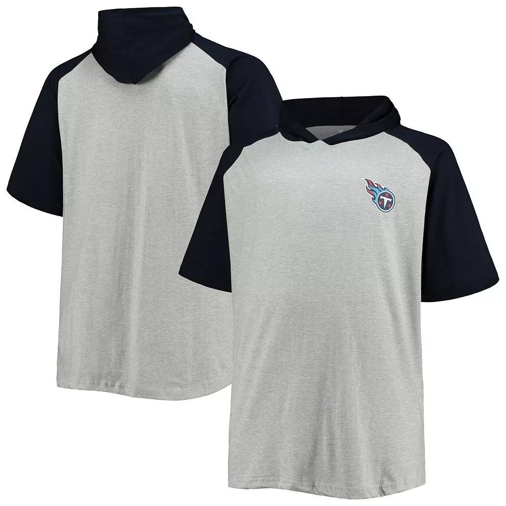 Mens Heathered Gray/Navy Tennessee Titans Big & Tall Raglan Short Sleeve Pullover Hoodie Product Image