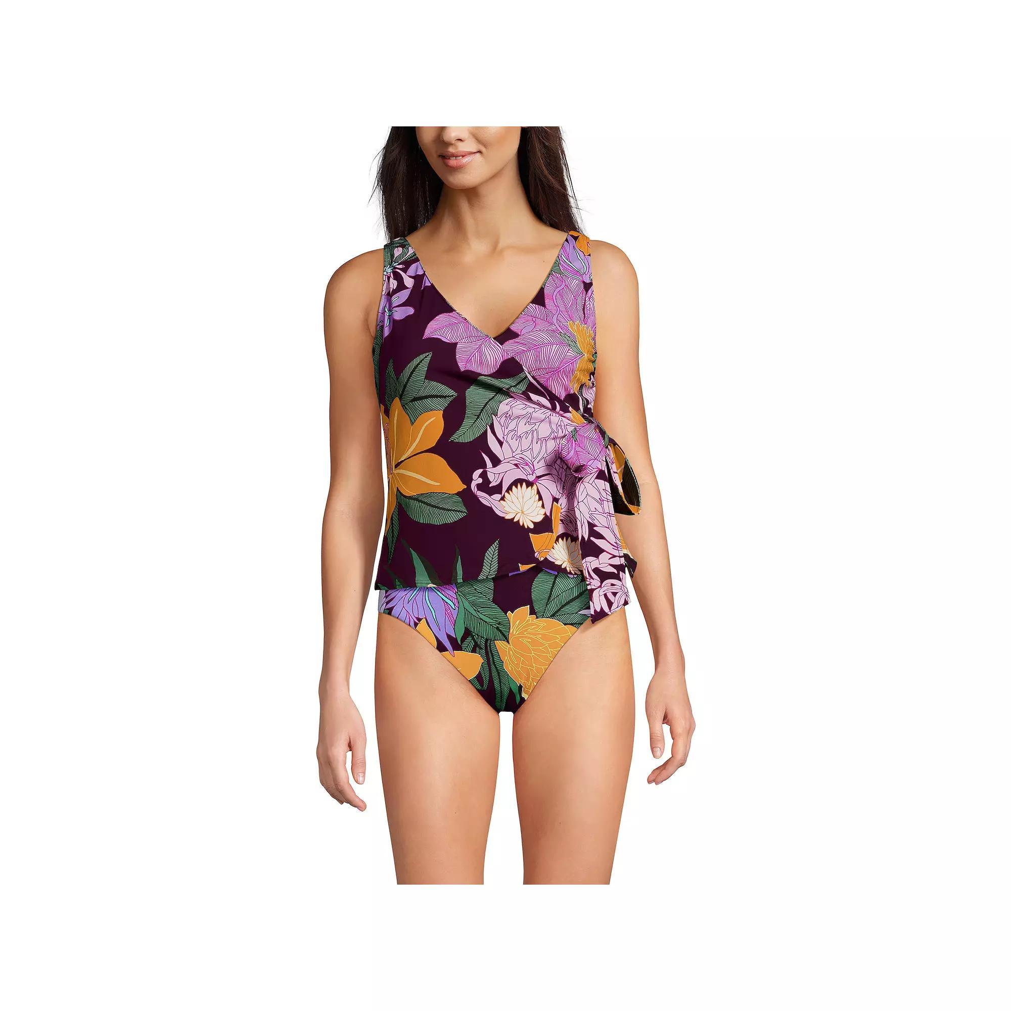 Women's Lands' End V-neck Surplice Tankini Swimsuit Top, Size: 4, Dark Red Floral Product Image